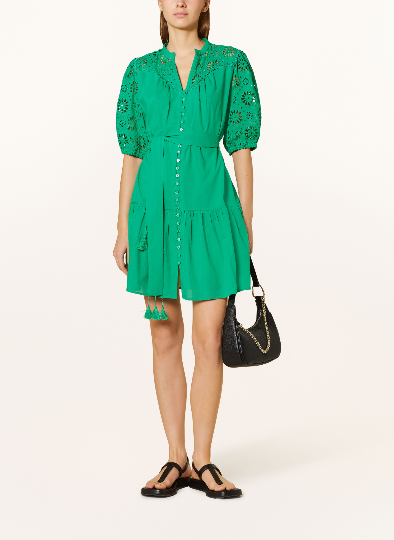 SUNCOO Dress CAMY with broderie anglaise, Color: GREEN (Image 2)