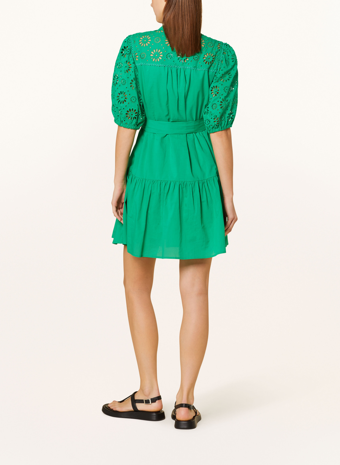 SUNCOO Dress CAMY with broderie anglaise, Color: GREEN (Image 3)