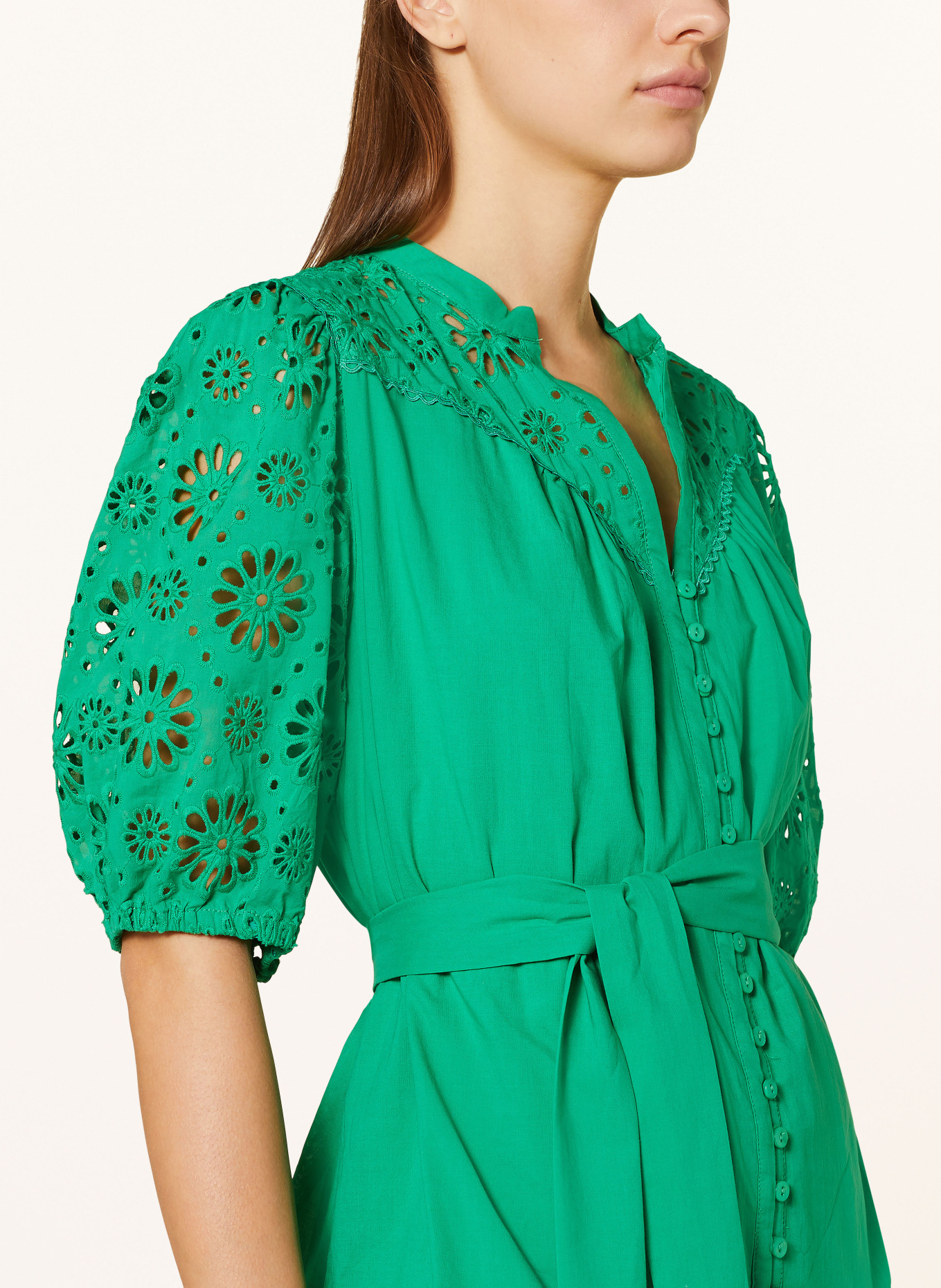 SUNCOO Dress CAMY with broderie anglaise, Color: GREEN (Image 4)