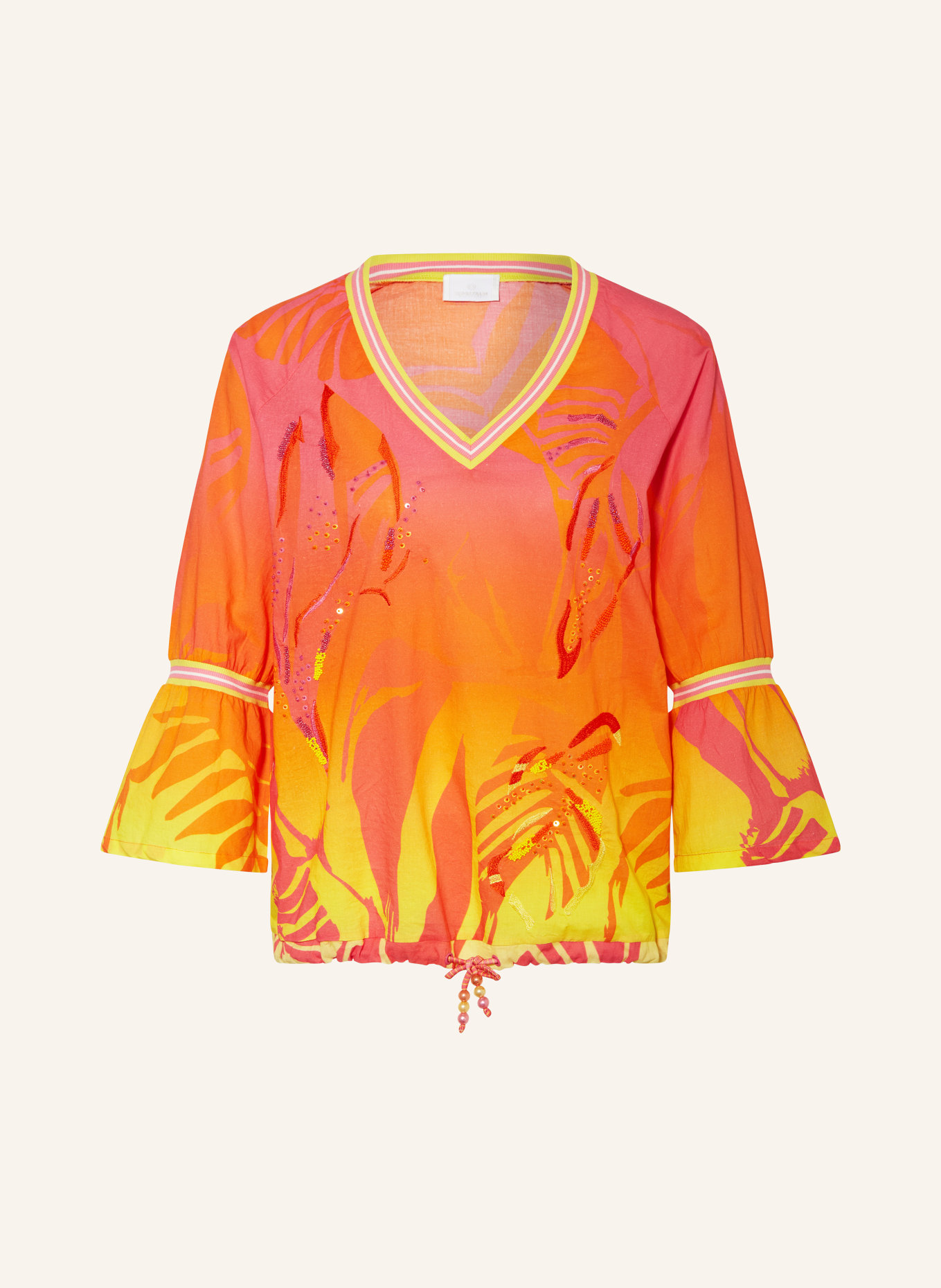 SPORTALM Shirt blouse with decorative beads and 3/4 sleeves, Color: PINK/ ORANGE/ YELLOW (Image 1)