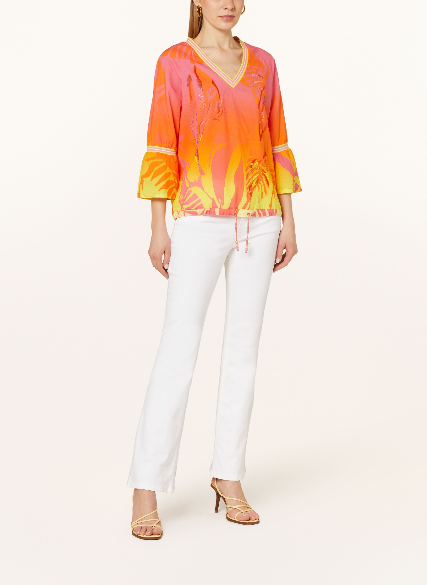 SPORTALM Shirt blouse with decorative beads and 3/4 sleeves, Color: PINK/ ORANGE/ YELLOW (Image 2)