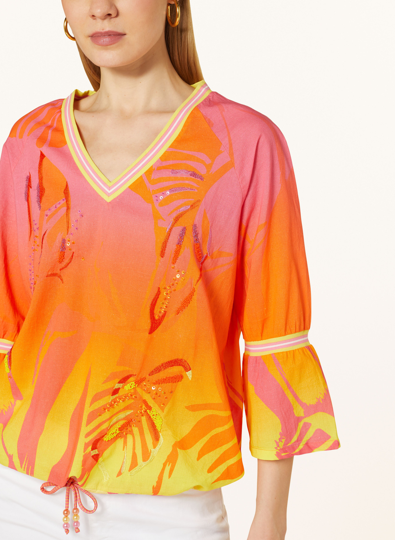 SPORTALM Shirt blouse with decorative beads and 3/4 sleeves, Color: PINK/ ORANGE/ YELLOW (Image 4)