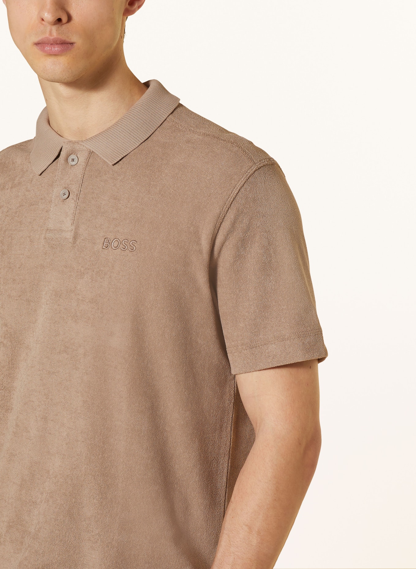 BOSS Terry polo shirt relaxed fit, Color: LIGHT BROWN (Image 4)