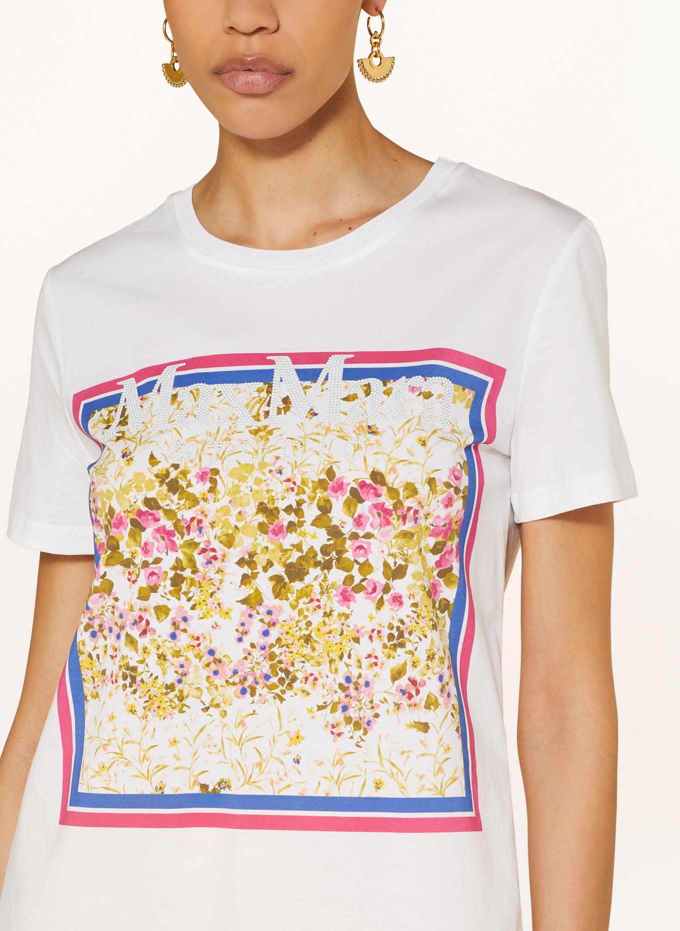 MaxMara STUDIO T-Shirt RITA mit Nieten, Farbe: WEISS/ BLAU/ PINK (Bild 4)