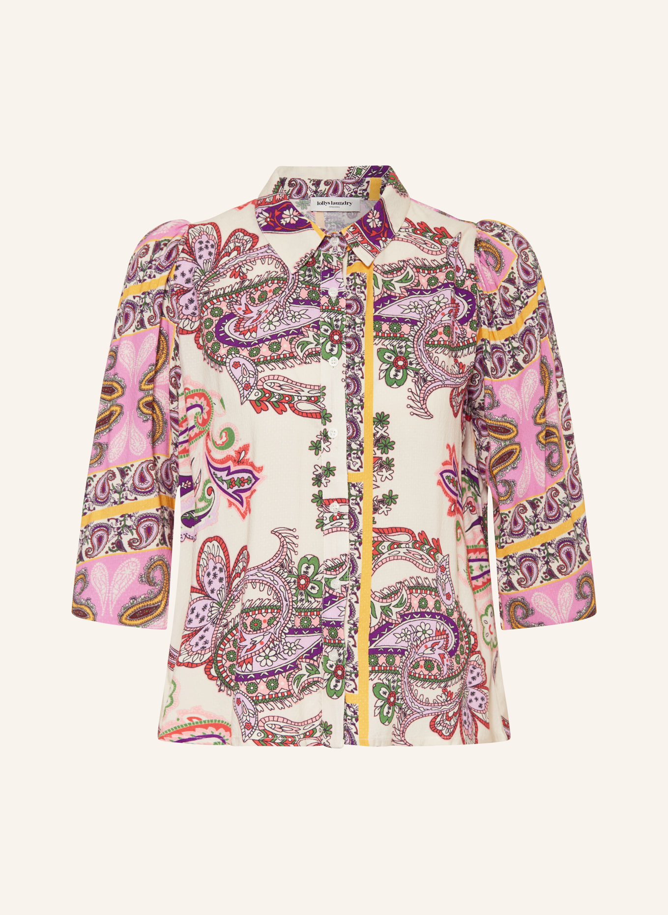 lollys laundry Shirt blouse BONOLL with 3/4 sleeves, Color: BEIGE/ GREEN/ PURPLE (Image 1)