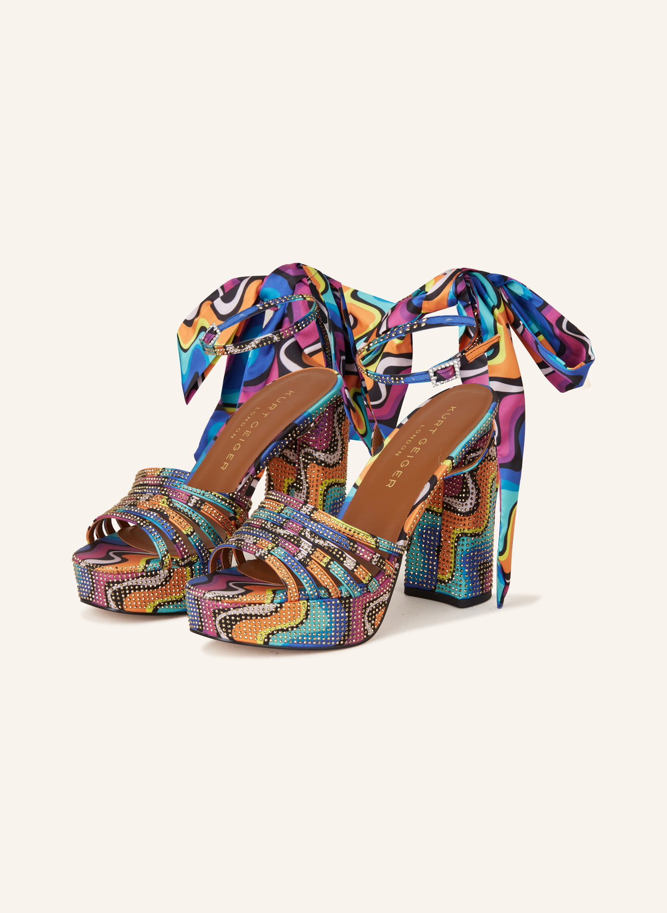 KURT GEIGER Platform sandals PIERRA with decorative gems, Color: BLUE/ ORANGE/ YELLOW (Image 1)