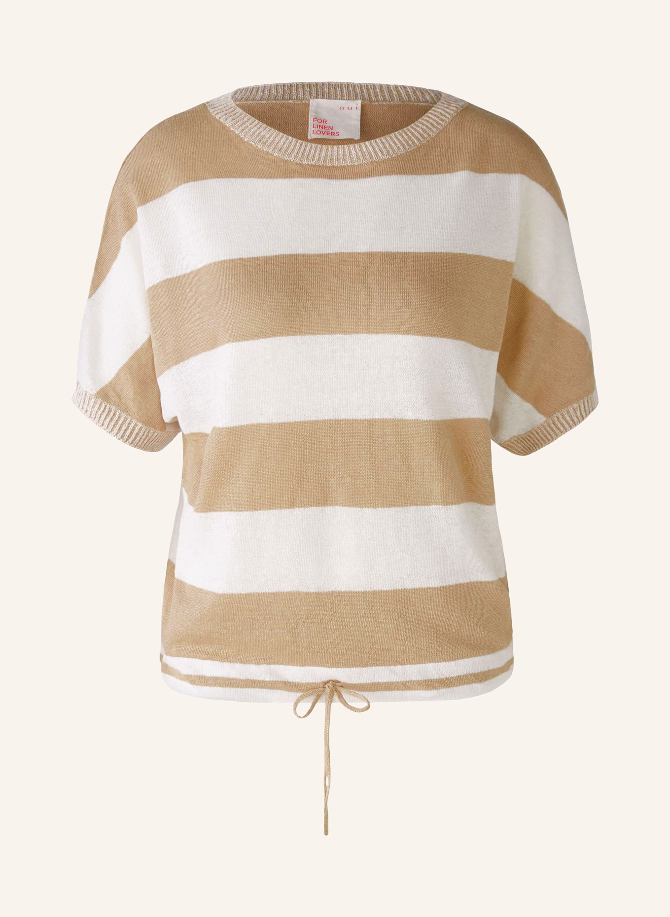 oui Strickshirt aus Leinen, Farbe: WEISS/ CAMEL (Bild 1)