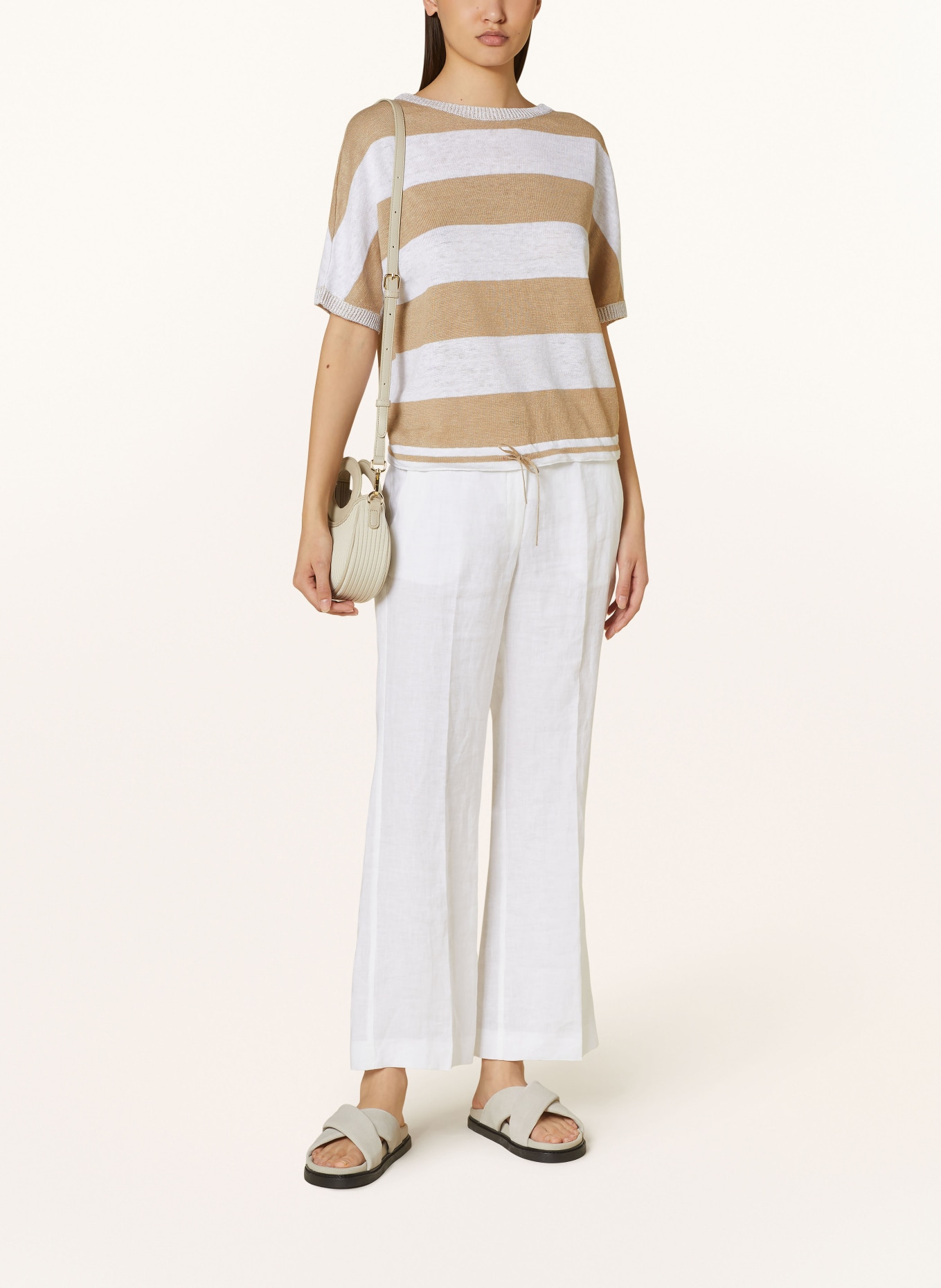 oui Knit shirt in linen, Color: WHITE/ CAMEL (Image 2)