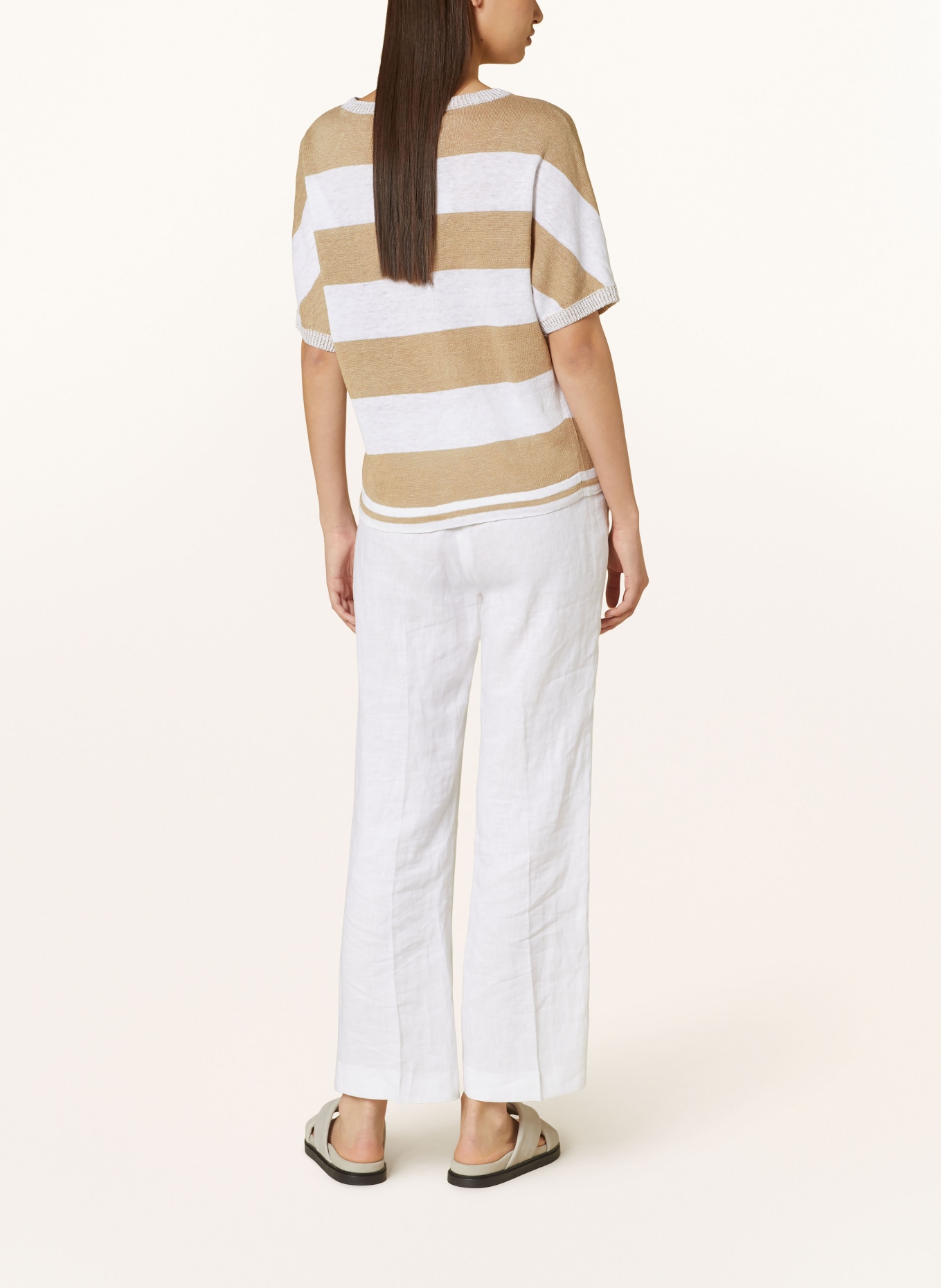 oui Knit shirt in linen, Color: WHITE/ CAMEL (Image 3)