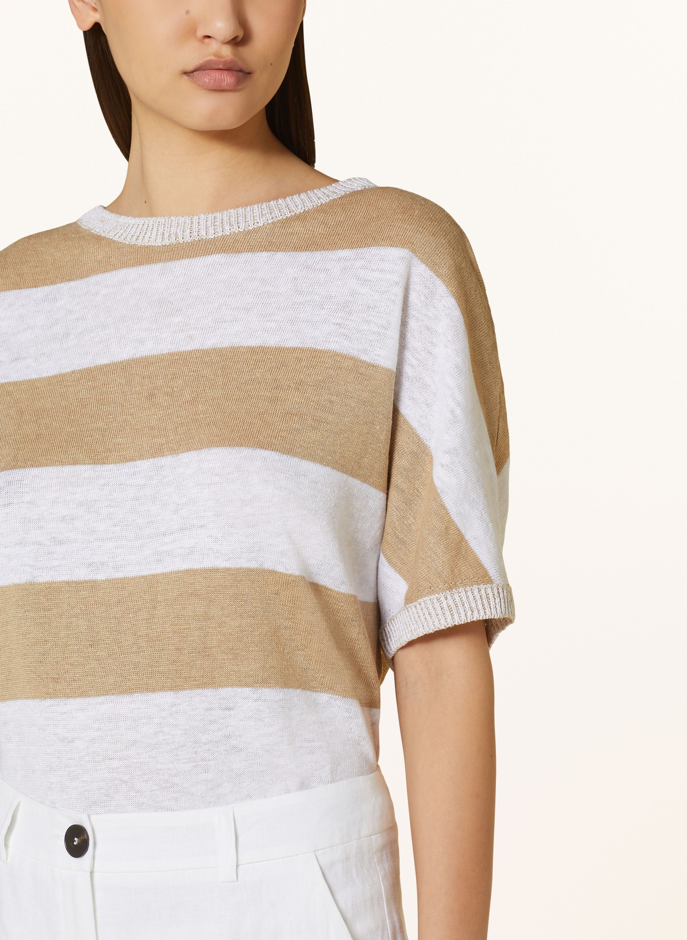 oui Knit shirt in linen, Color: WHITE/ CAMEL (Image 4)