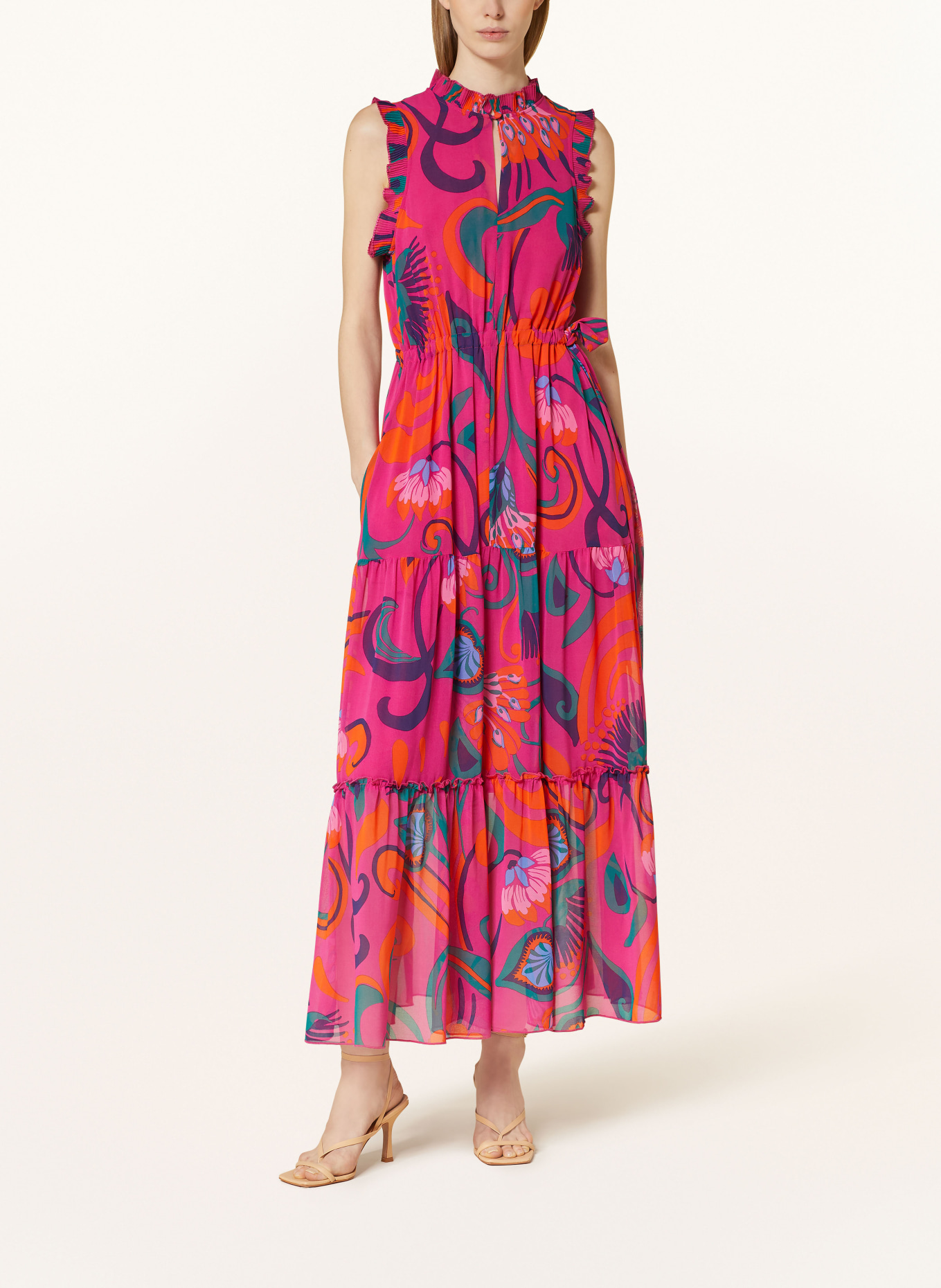 oui Kleid mit Rüschen, Farbe: PINK/ PETROL/ ORANGE (Bild 2)