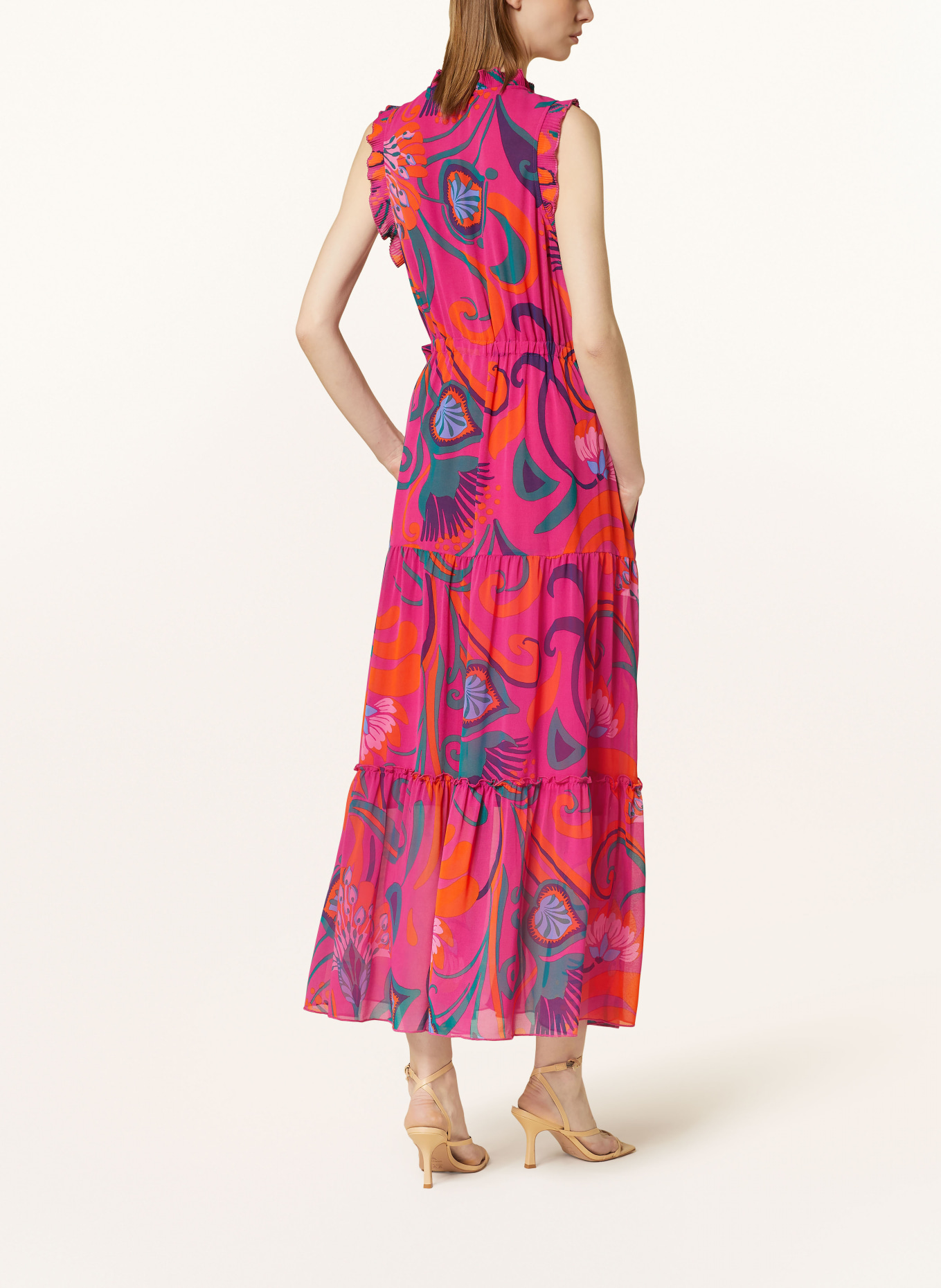 oui Kleid mit Rüschen, Farbe: PINK/ PETROL/ ORANGE (Bild 3)