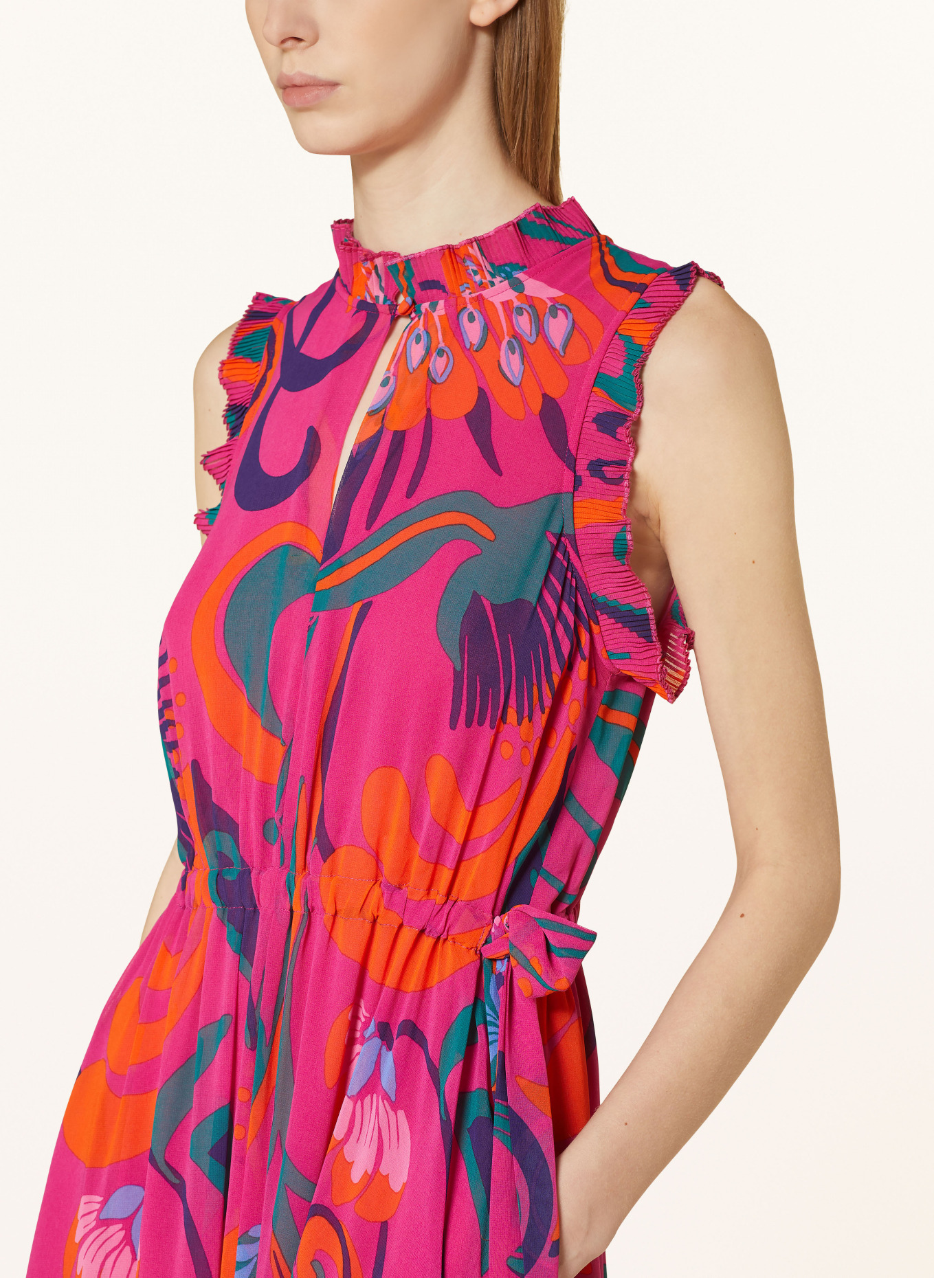 oui Kleid mit Rüschen, Farbe: PINK/ PETROL/ ORANGE (Bild 4)