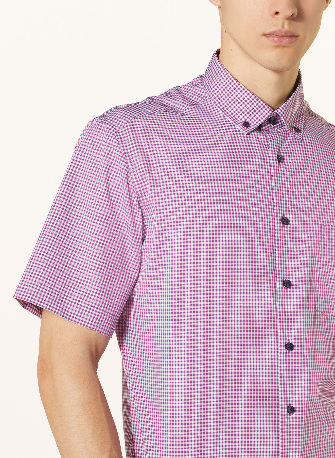 ETERNA Short sleeve shirt modern fit, Color: PINK/ DARK BLUE/ WHITE (Image 4)