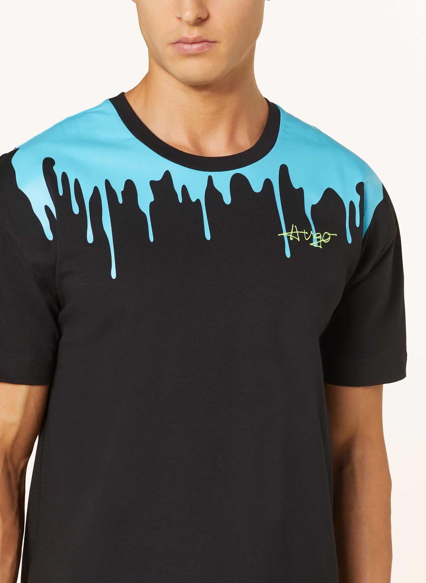 HUGO Lounge shirt MELTED, Color: BLACK/ LIGHT BLUE (Image 4)