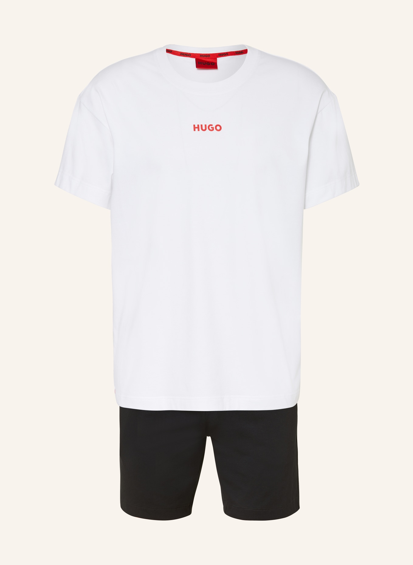 HUGO Shorty-Schlafanzug LINKED, Farbe: WEISS/ SCHWARZ/ ROT (Bild 1)