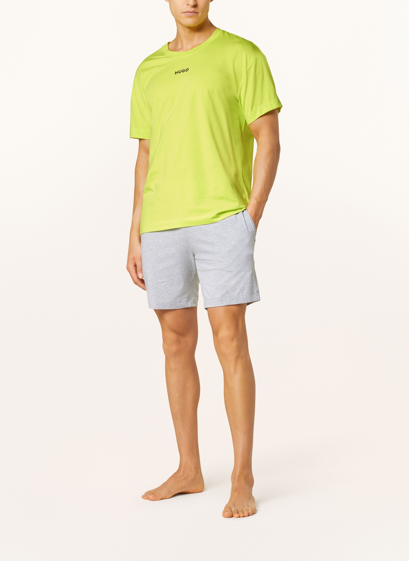 HUGO Pajama shorts LINKED, Color: GRAY/ NEON GREEN/ YELLOW (Image 2)