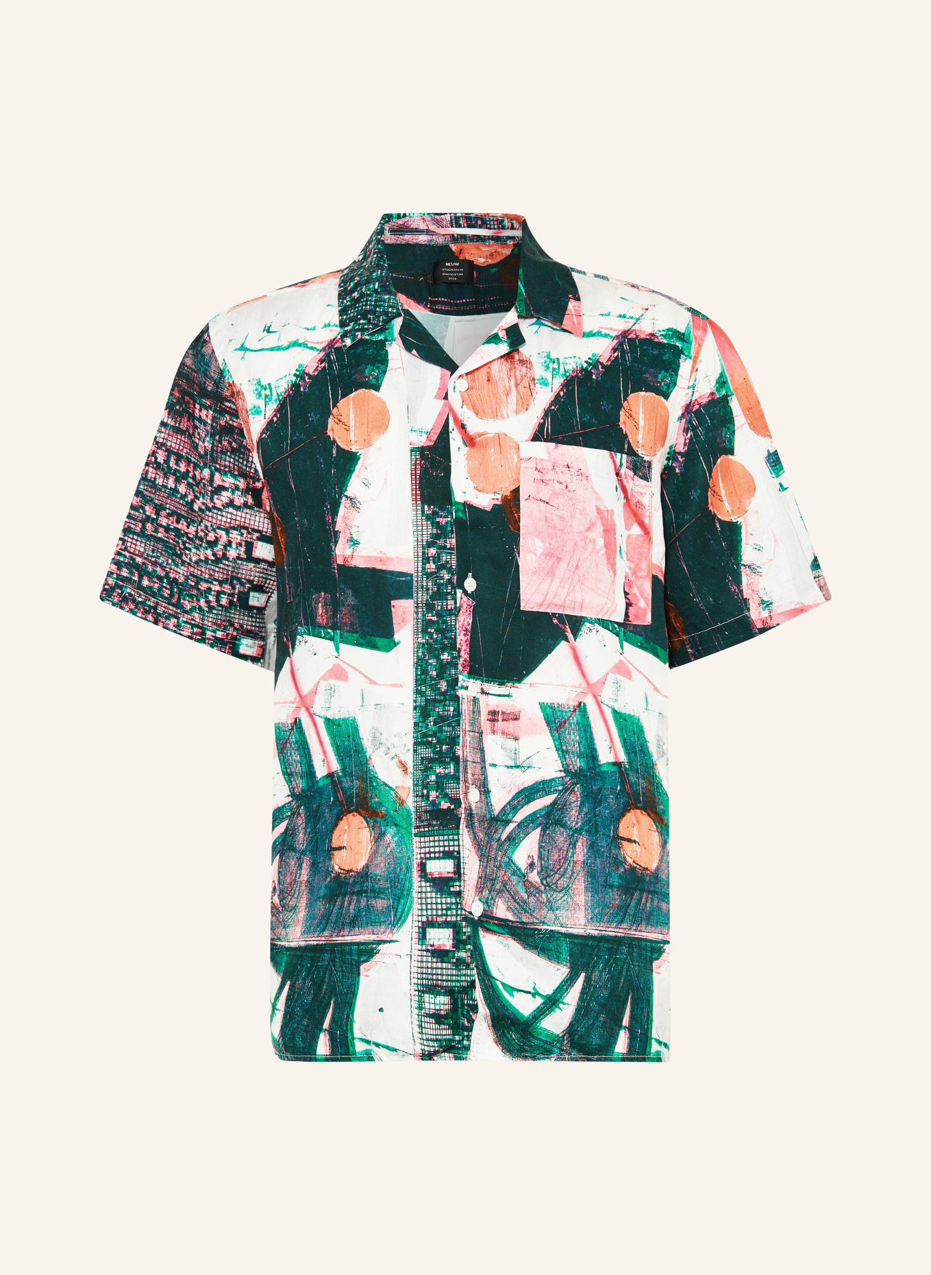 NEUW Resort shirt comfort fit with linen, Color: DARK GREEN/ PINK/ LIGHT GRAY (Image 1)