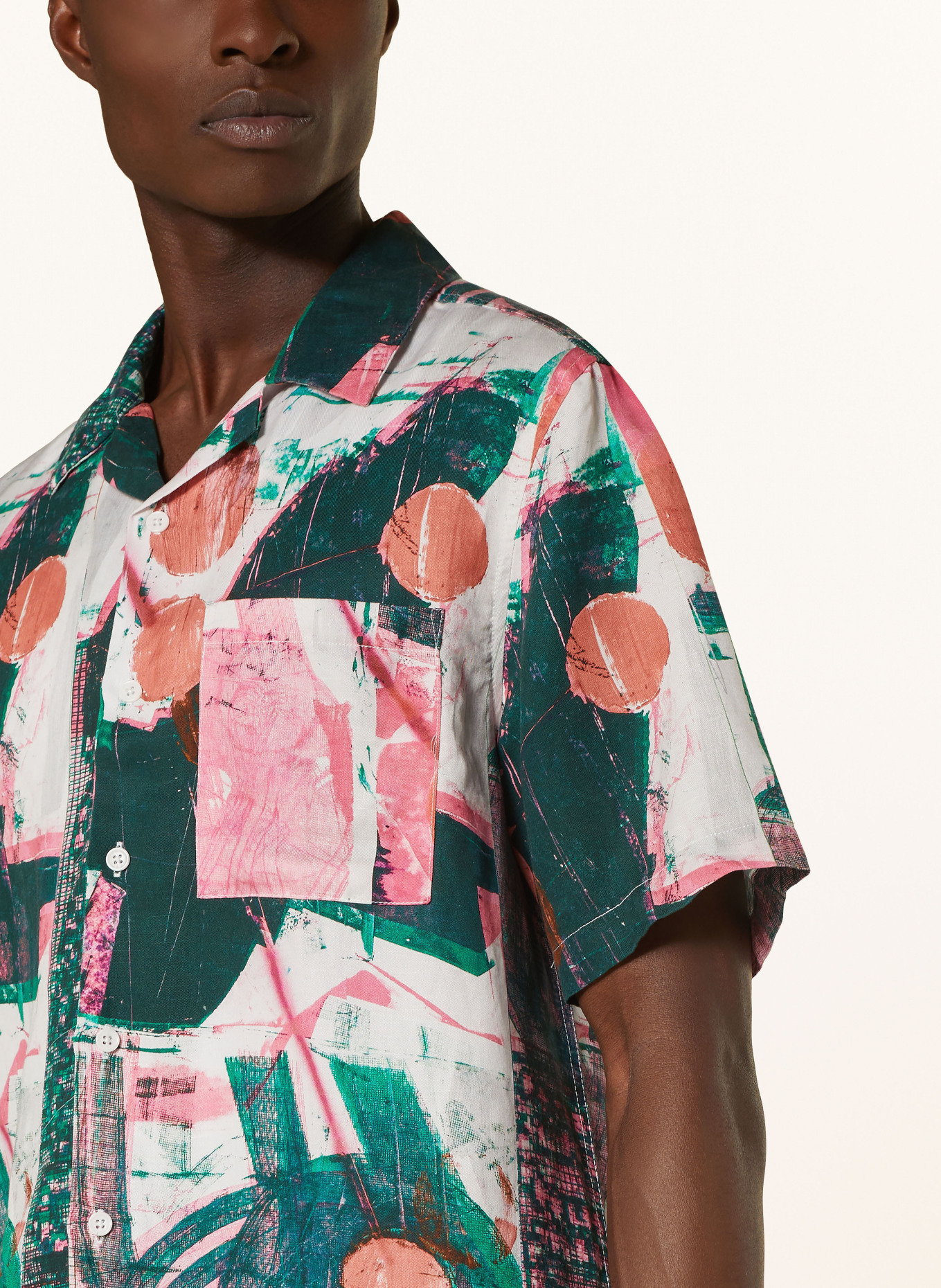 NEUW Resort shirt comfort fit with linen, Color: DARK GREEN/ PINK/ LIGHT GRAY (Image 4)