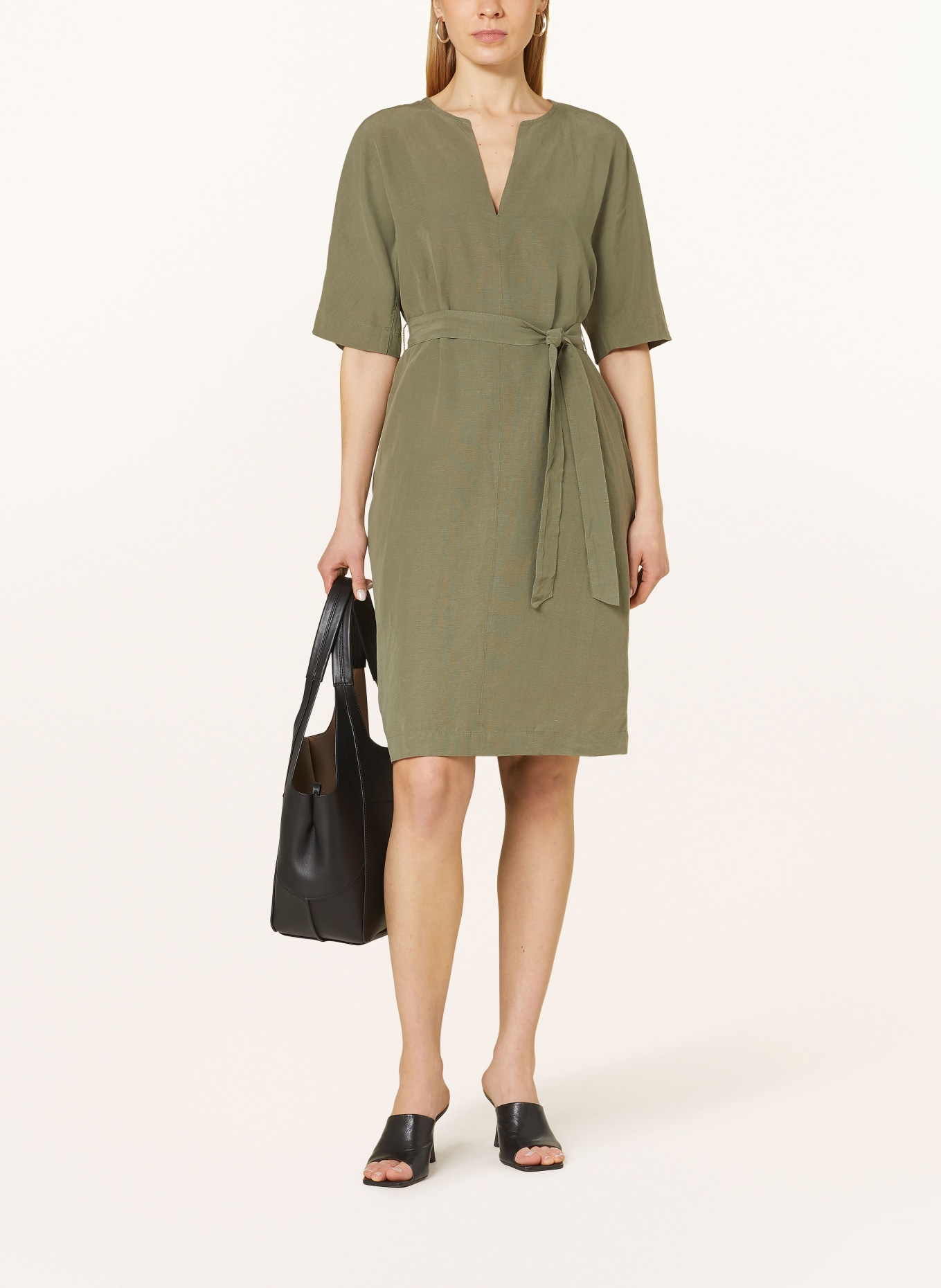 LANIUS Dress with linen, Color: OLIVE (Image 2)