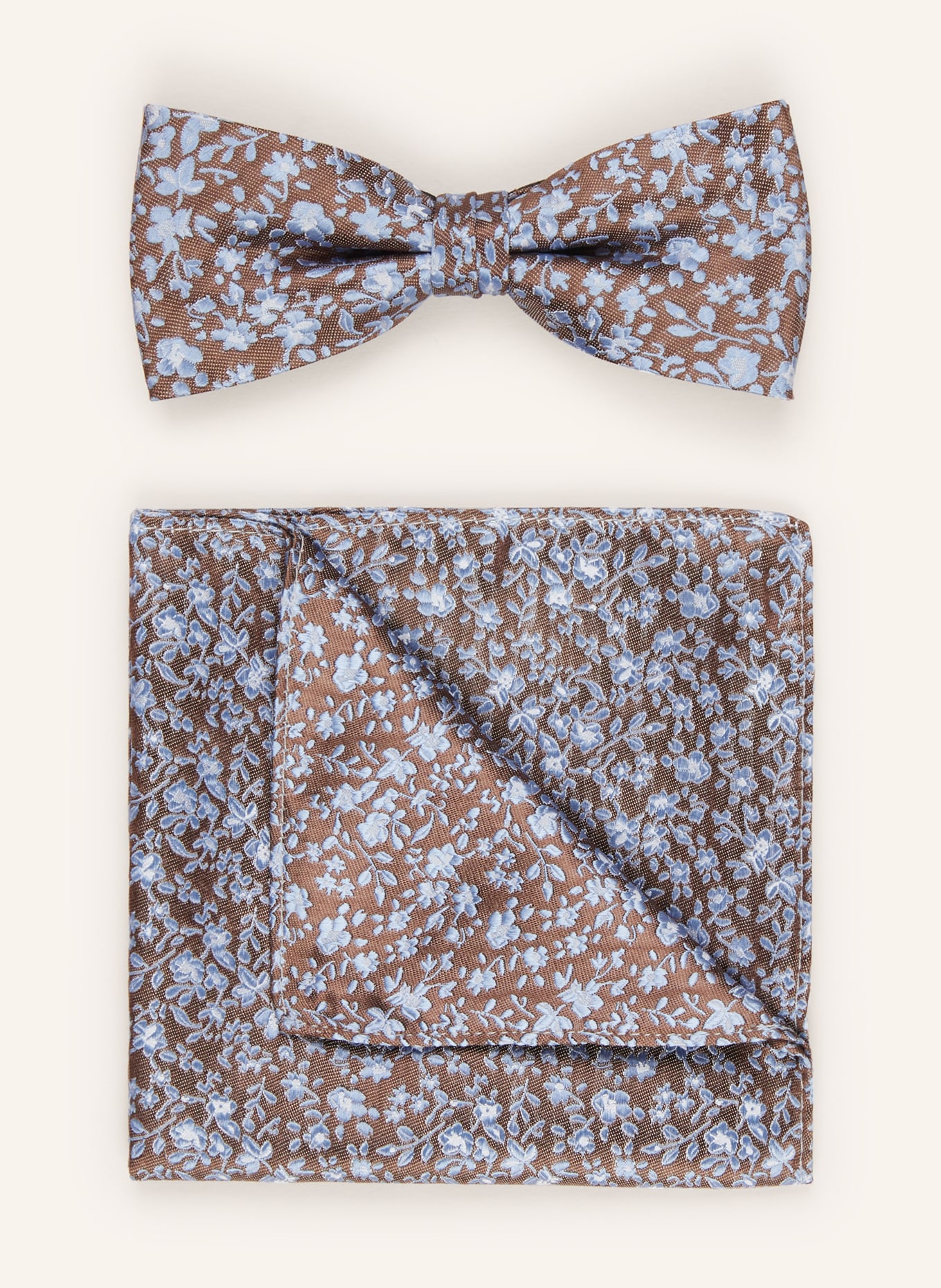 MONTI Set: Bow tie and pocket square, Color: BROWN/ BLUE (Image 1)