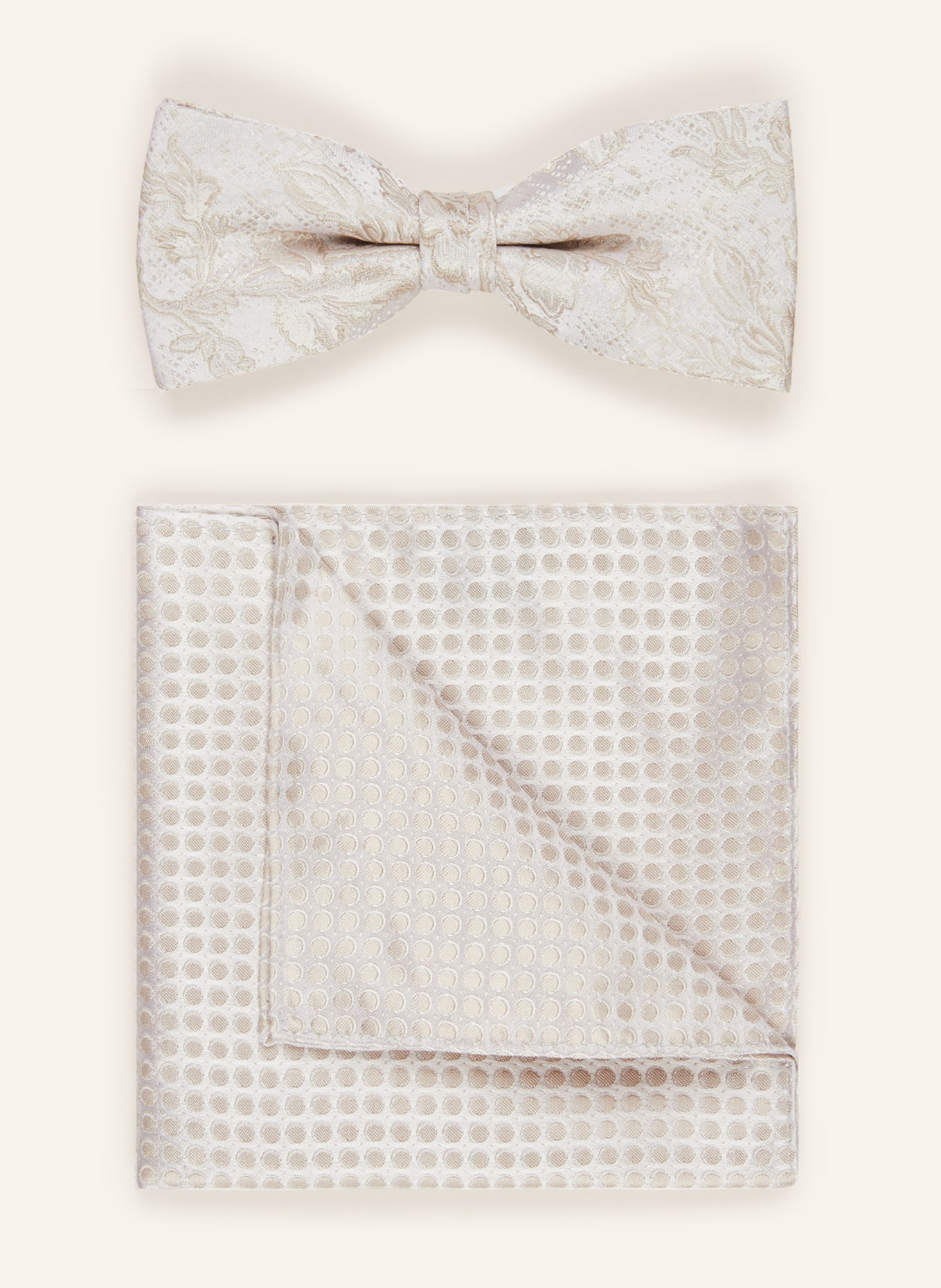 MONTI Set: Bow tie and pocket square, Color: BEIGE/ CREAM (Image 1)