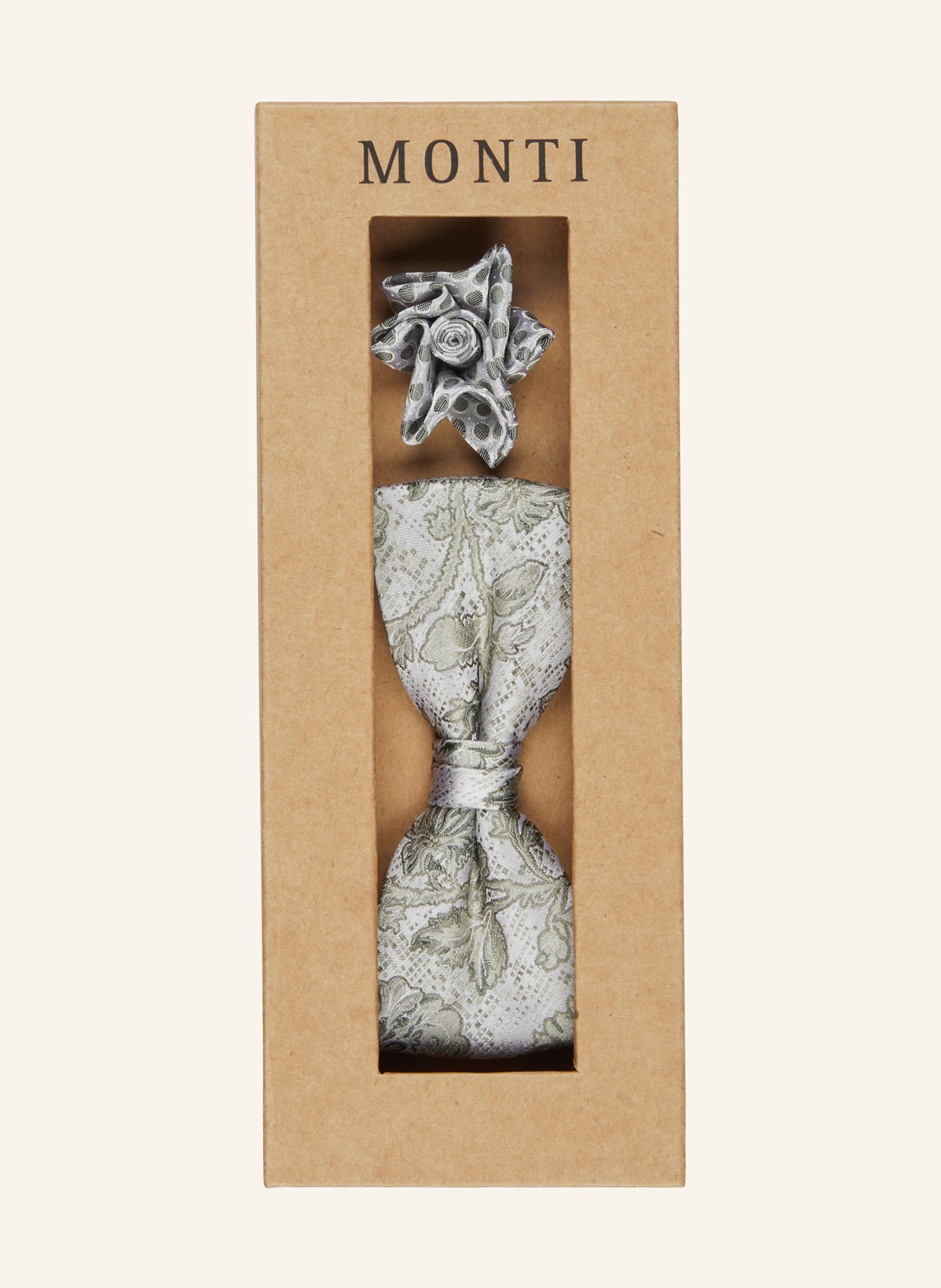 MONTI Set: Fliege und Einstecktuch: HELLGRÜN / HELLGRAU