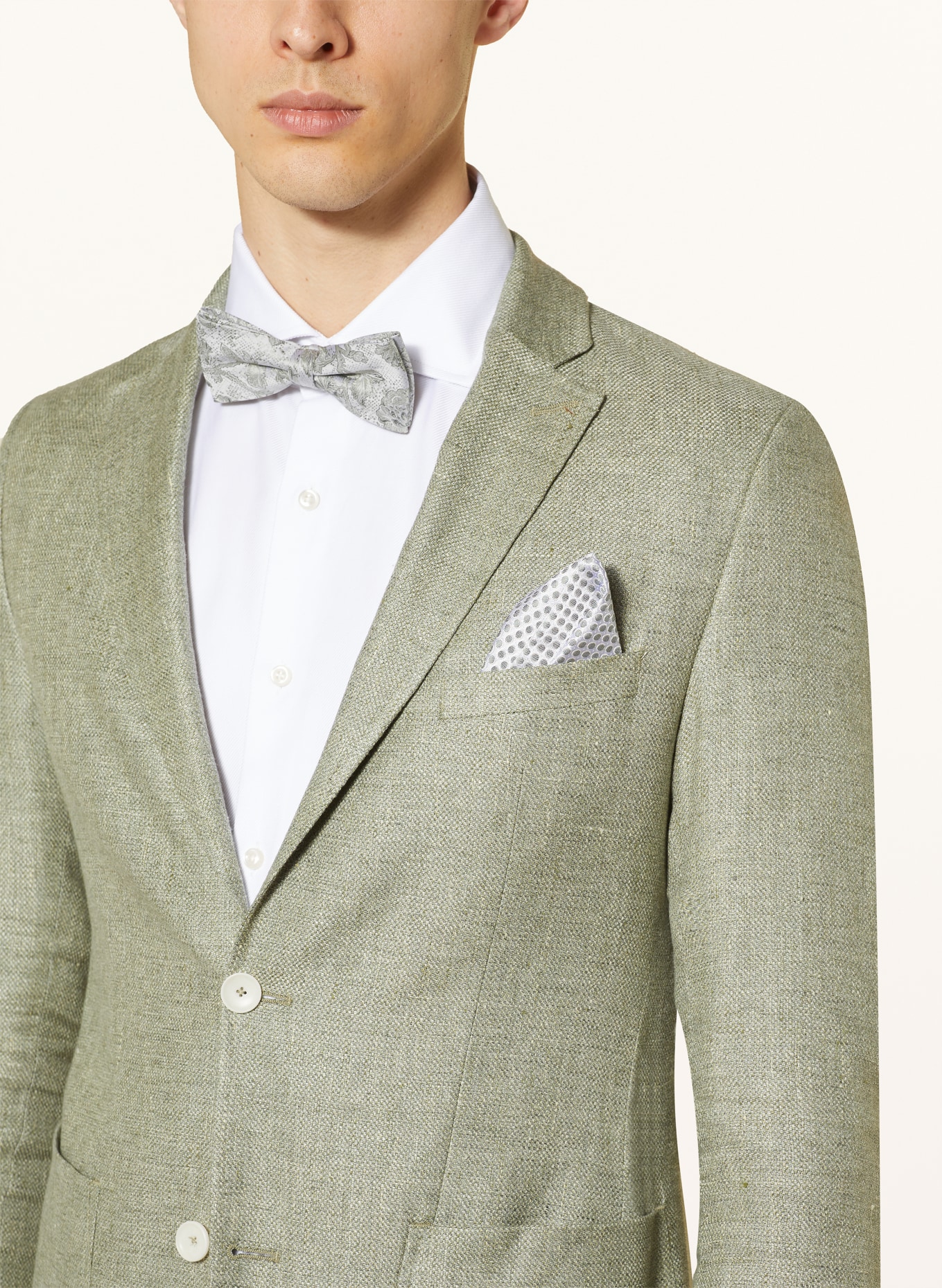 MONTI Set: Fliege und Einstecktuch: HELLGRÜN / HELLGRAU