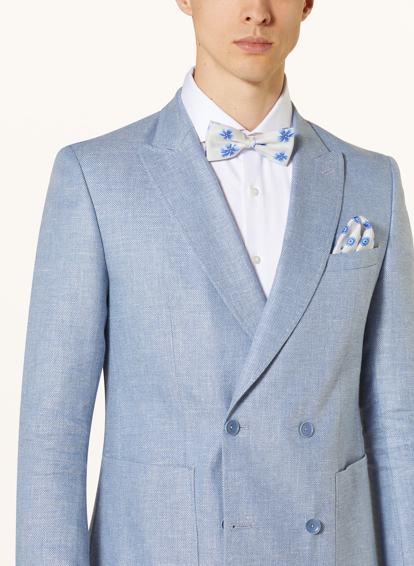 MONTI Set: Bow tie and pocket square, Color: CREAM/ BLUE (Image 6)