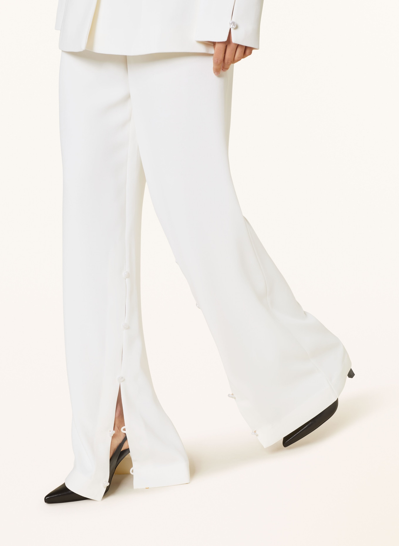 STINE GOYA Wide leg trousers ISAAC with decorative beads, Color: PEARL (Image 6)
