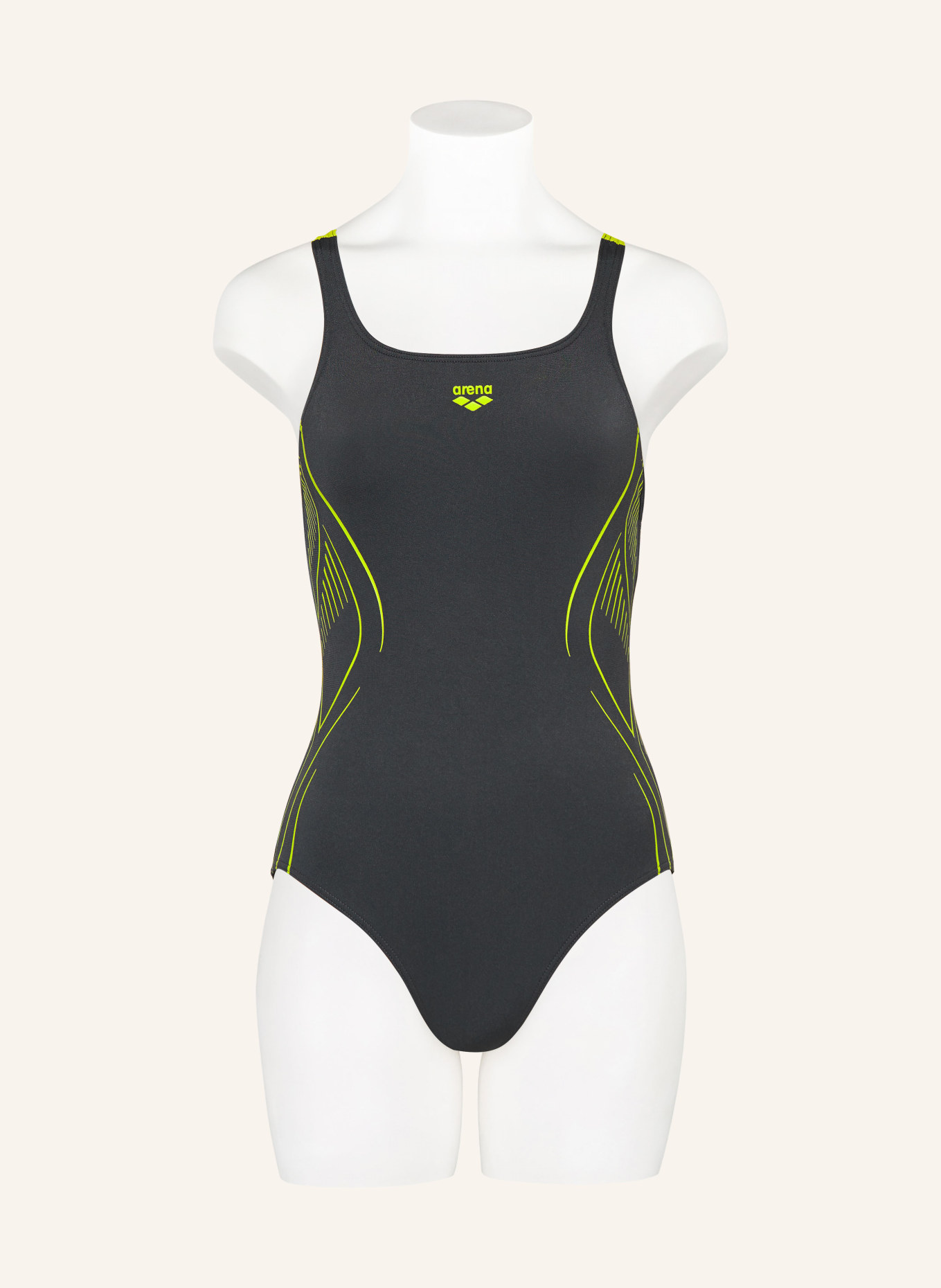 arena Swimsuit REFLECTING, Color: DARK GRAY/ NEON GREEN (Image 2)