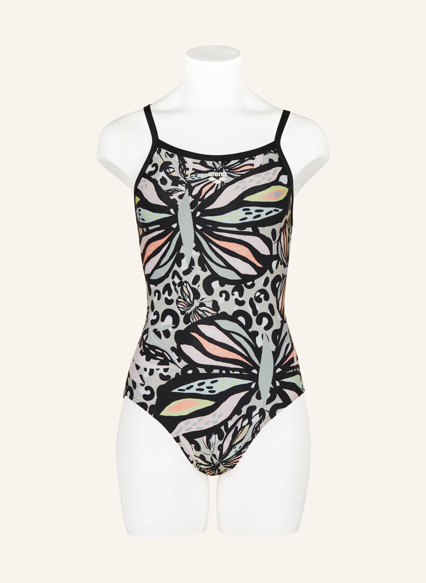 arena Swimsuit BUTTERFLIES with UV protection 50+, Color: BLACK/ LIGHT GREEN/ LIGHT ORANGE (Image 2)