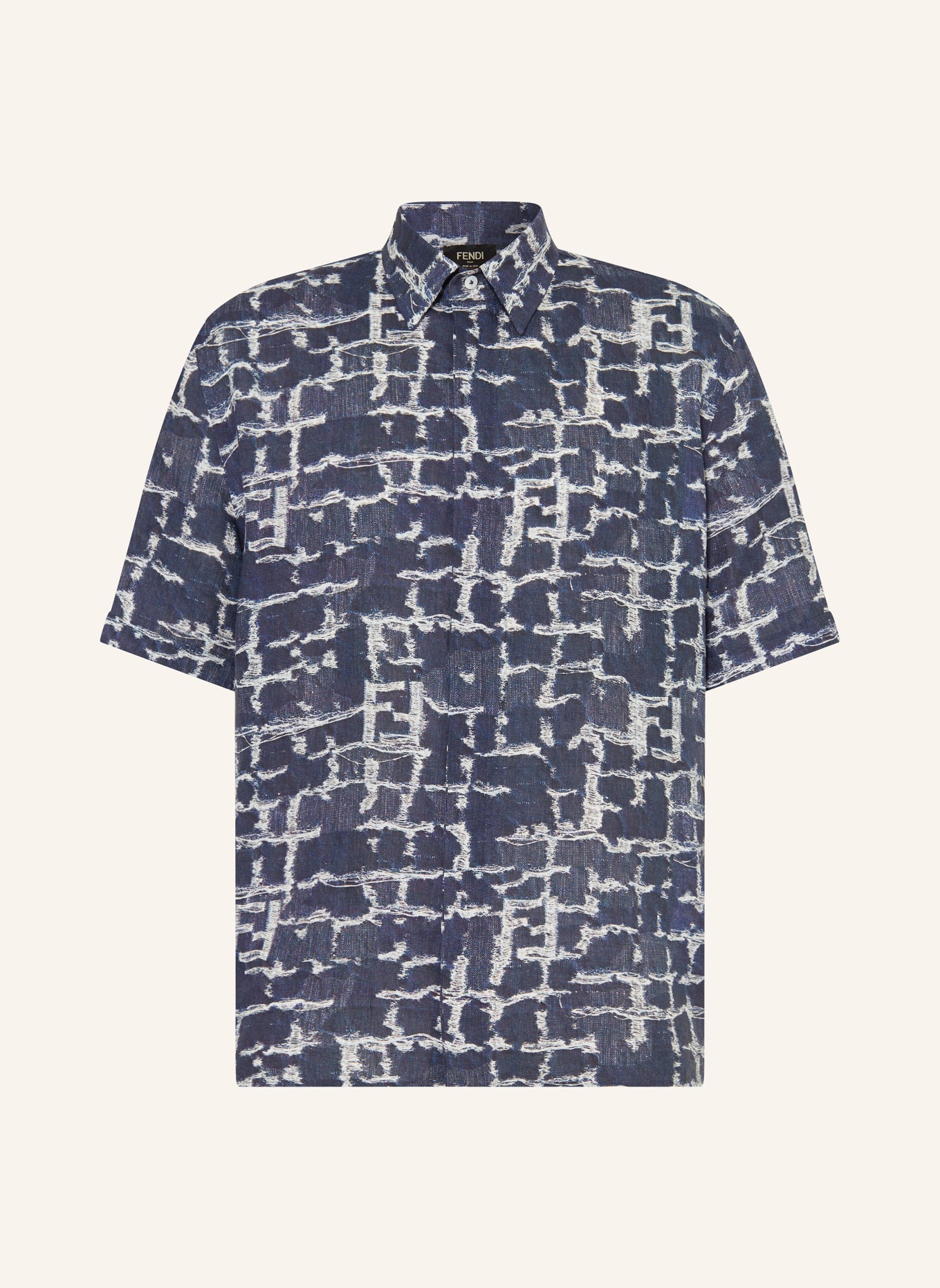 FENDI Short sleeve shirt comfort fit in linen, Color: DARK BLUE/ WHITE (Image 1)