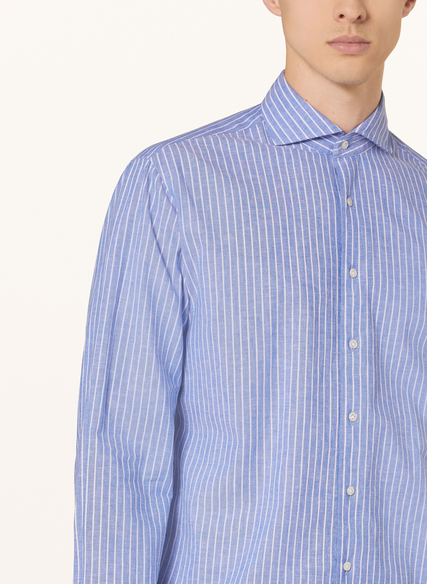 STROKESMAN'S Shirt regular fit with linen, Color: BLUE/ WHITE (Image 4)