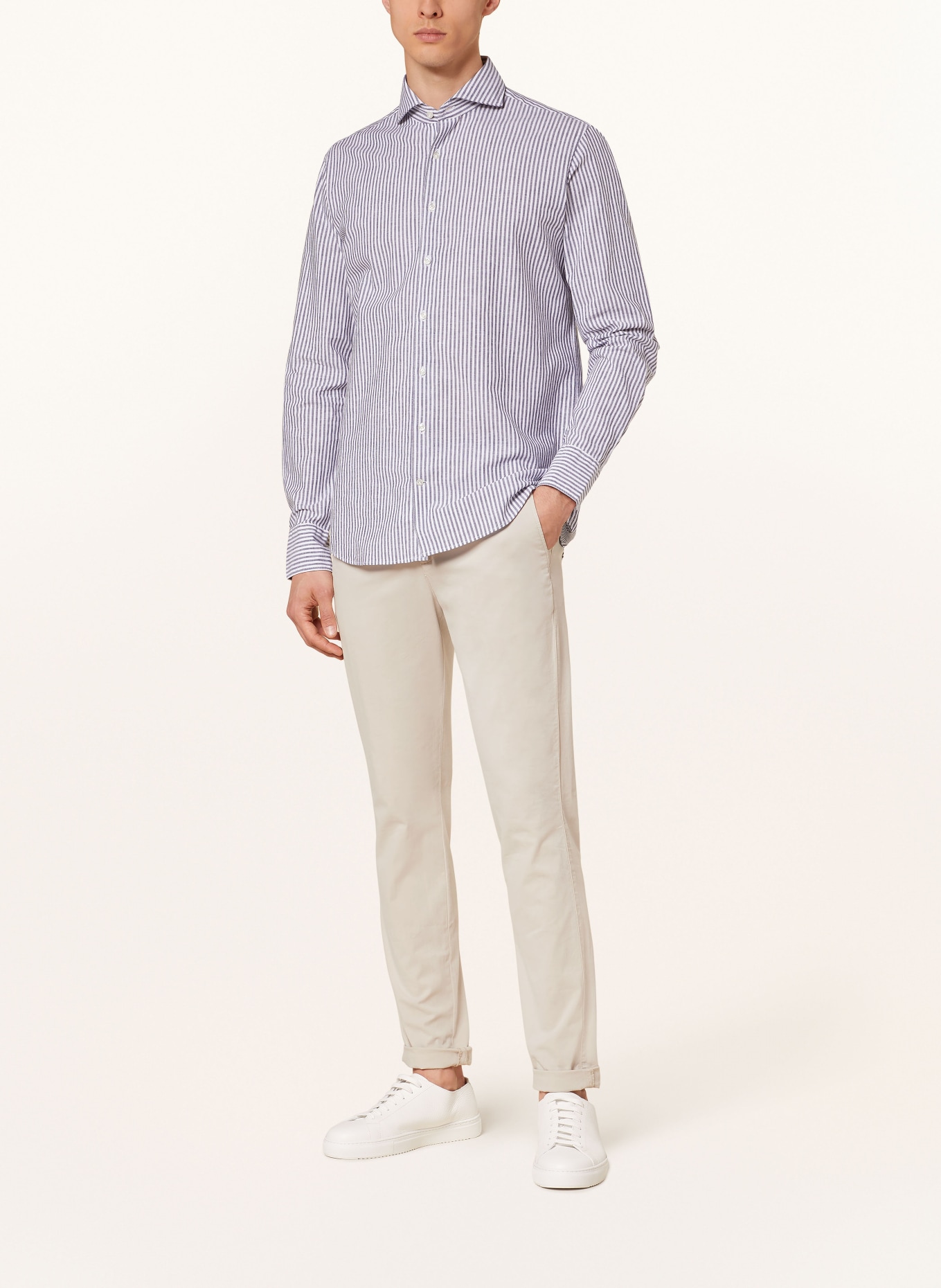 STROKESMAN'S Shirt regular fit with linen, Color: DARK BLUE/ WHITE (Image 2)
