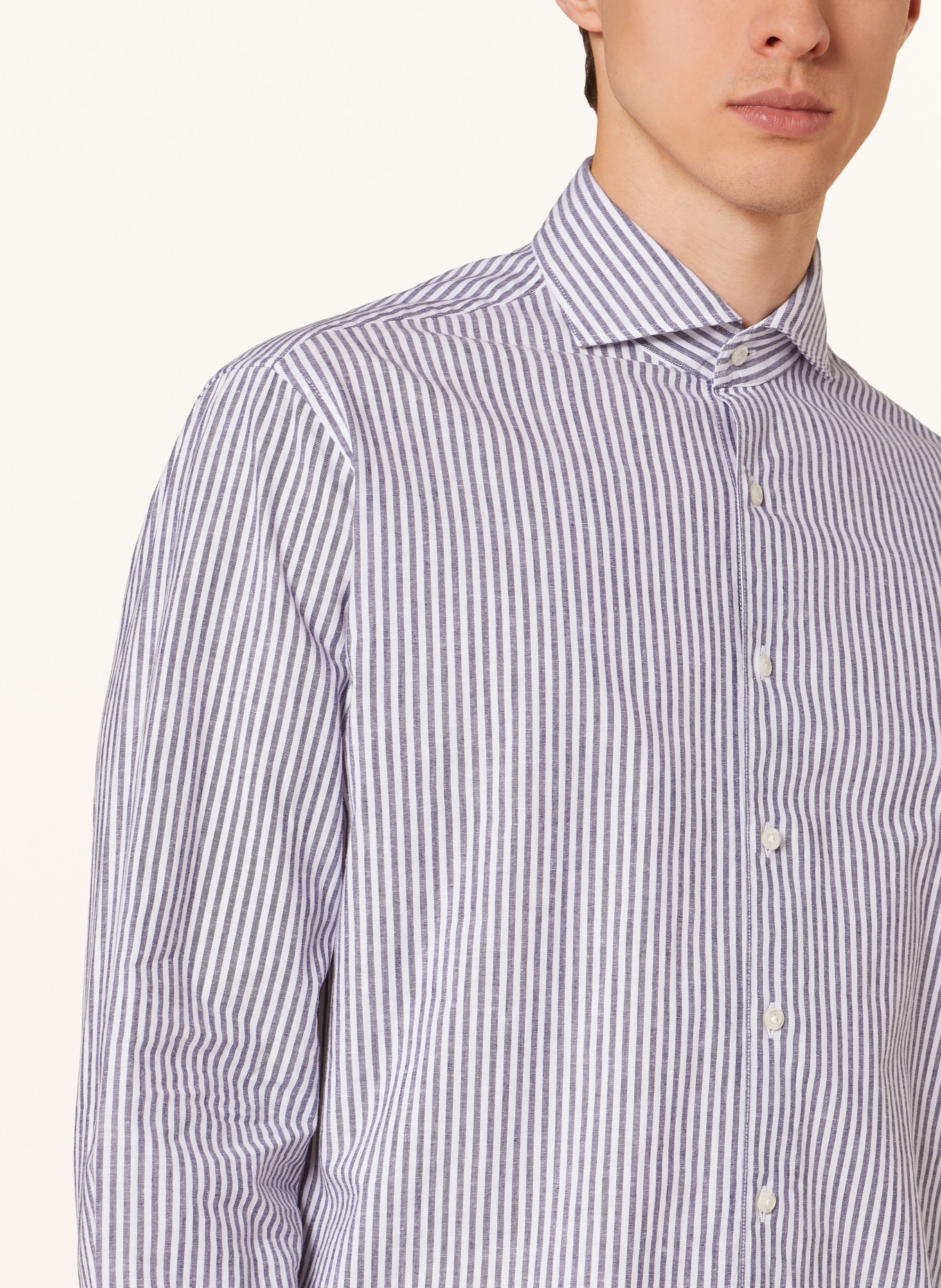 STROKESMAN'S Shirt regular fit with linen, Color: DARK BLUE/ WHITE (Image 4)