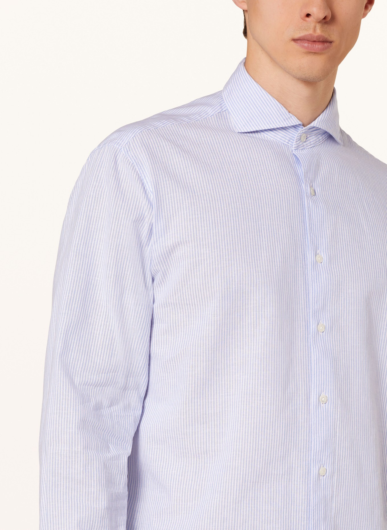 STROKESMAN'S Shirt regular fit with linen, Color: LIGHT BLUE/ WHITE (Image 4)
