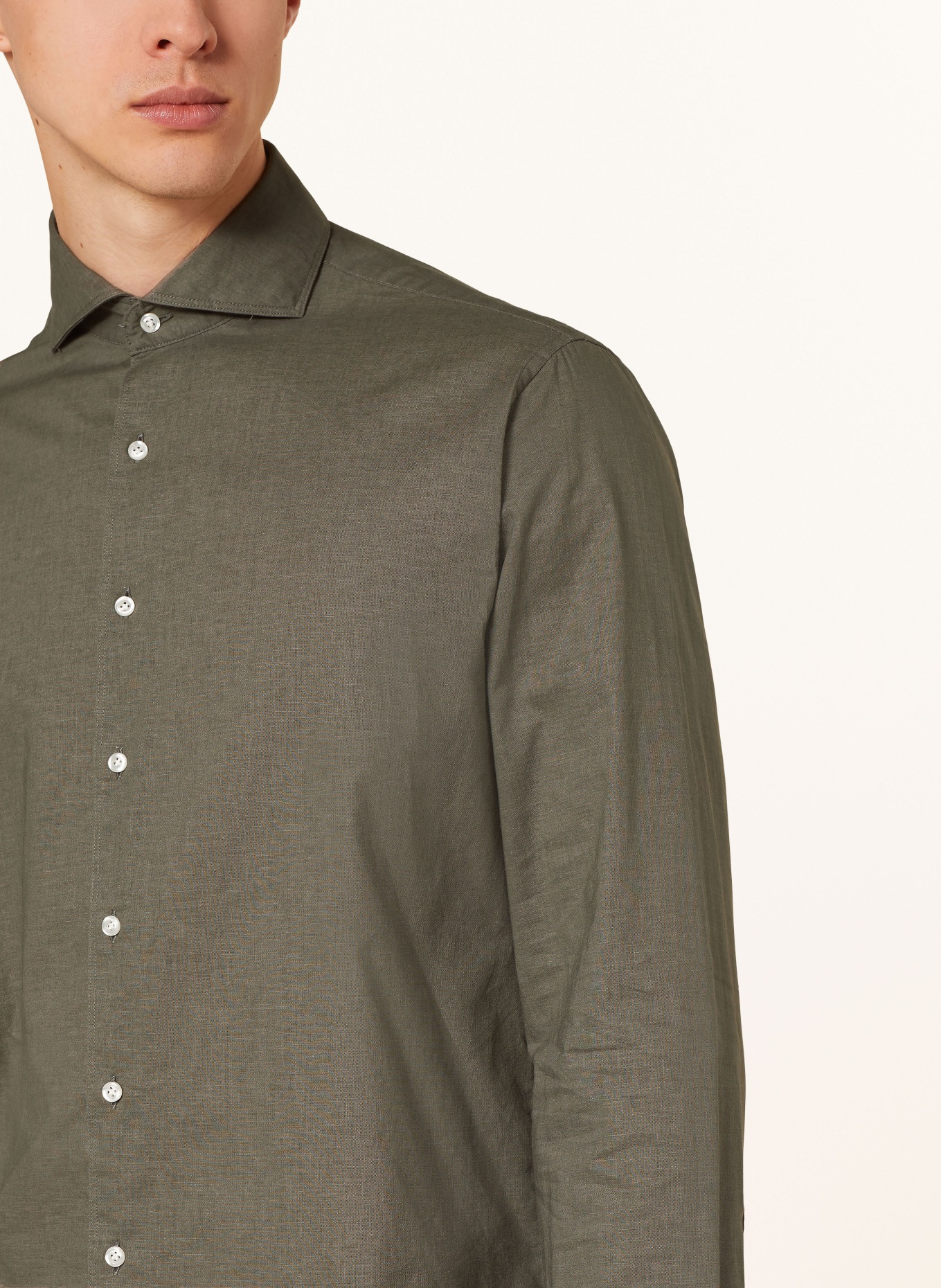 STROKESMAN'S Shirt regular fit with linen, Color: KHAKI (Image 4)