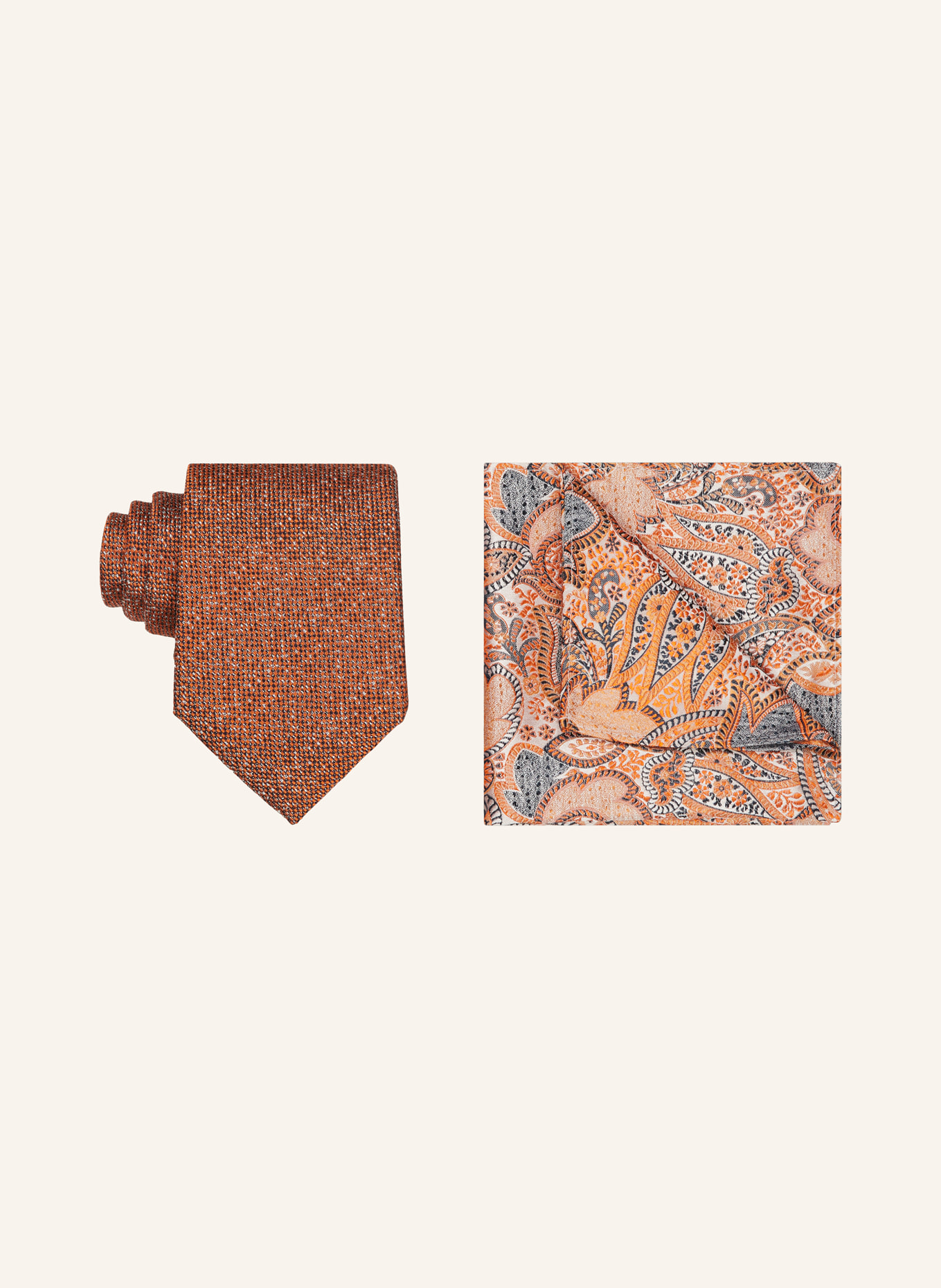 DIGEL Set DANNY: Tie and pocket square, Color: LIGHT BROWN/ ORANGE (Image 1)