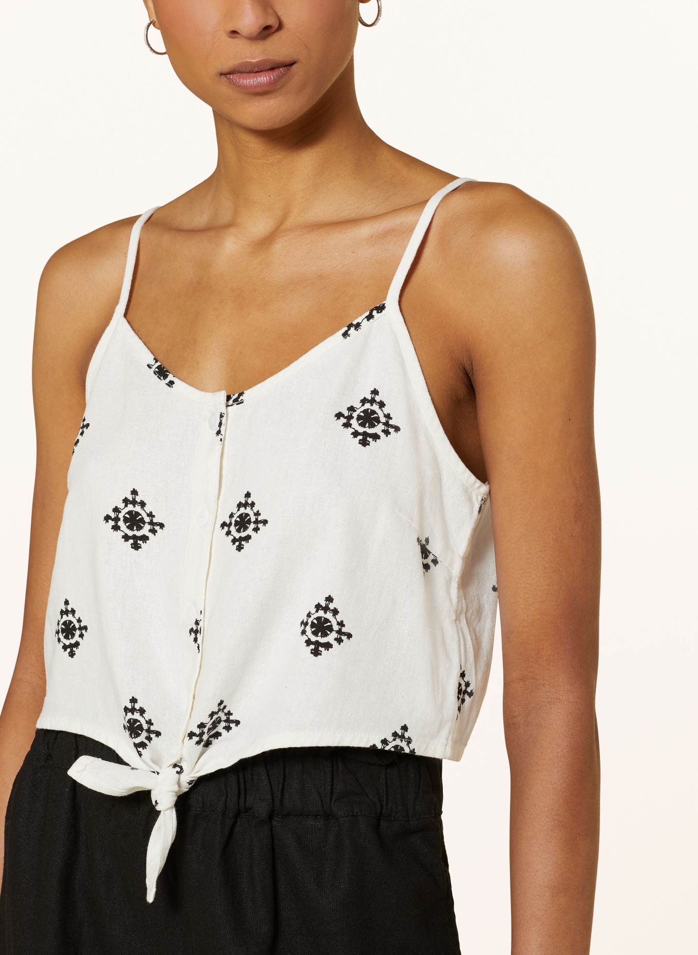 ONLY Cropped top with linen, Color: CREAM/ BLACK (Image 4)