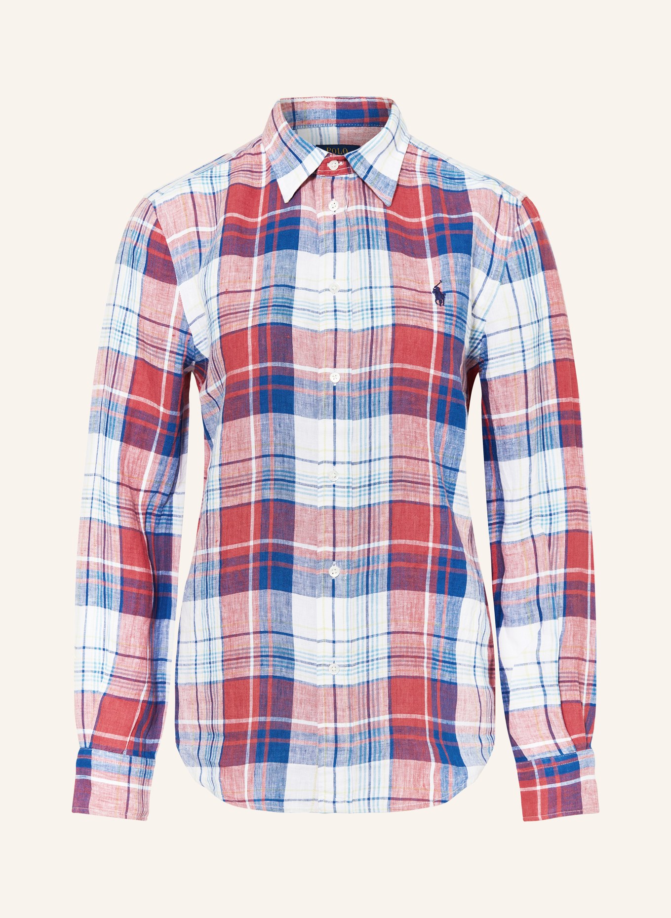 POLO RALPH LAUREN Shirt blouse made of linen, Color: RED/ BLUE (Image 1)