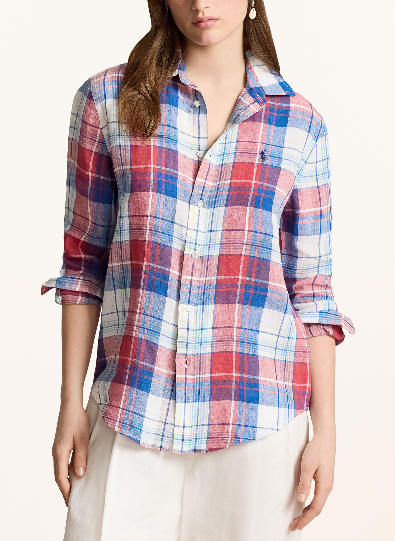 POLO RALPH LAUREN Shirt blouse made of linen, Color: RED/ BLUE (Image 4)