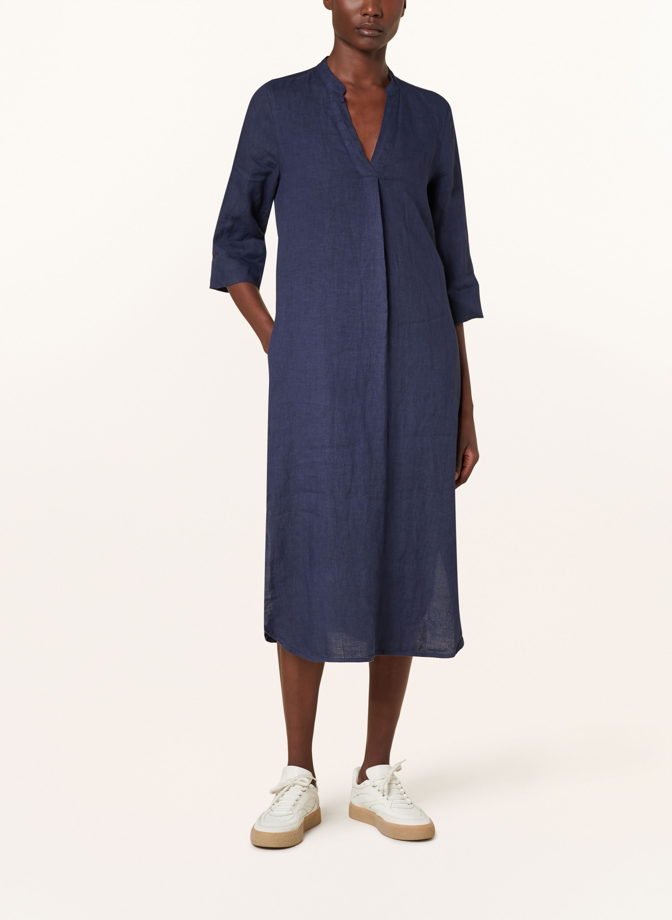 Backstage Linen dress SALLY with 3/4 sleeves, Color: DARK BLUE (Image 2)