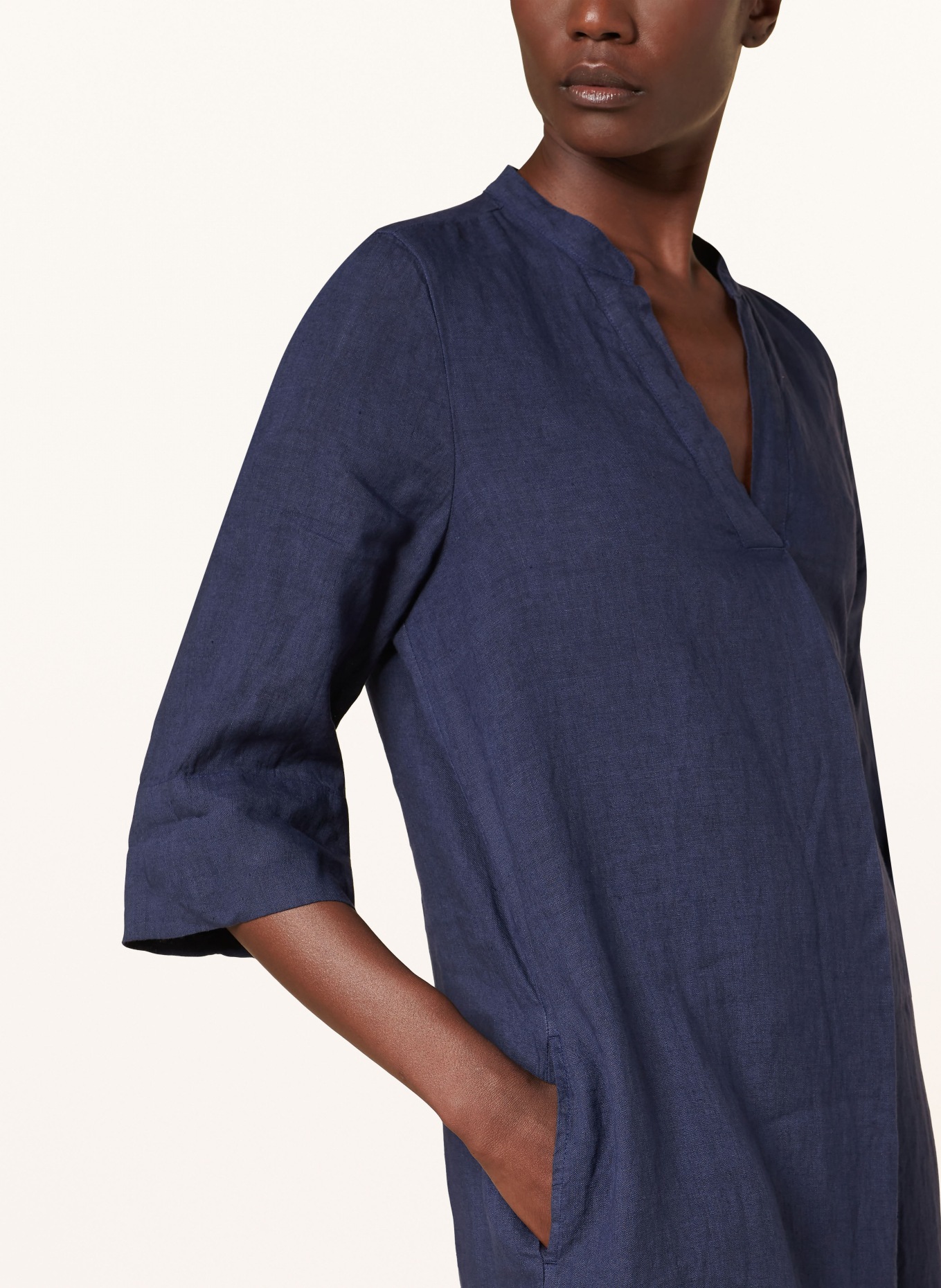 Backstage Linen dress SALLY with 3/4 sleeves, Color: DARK BLUE (Image 4)
