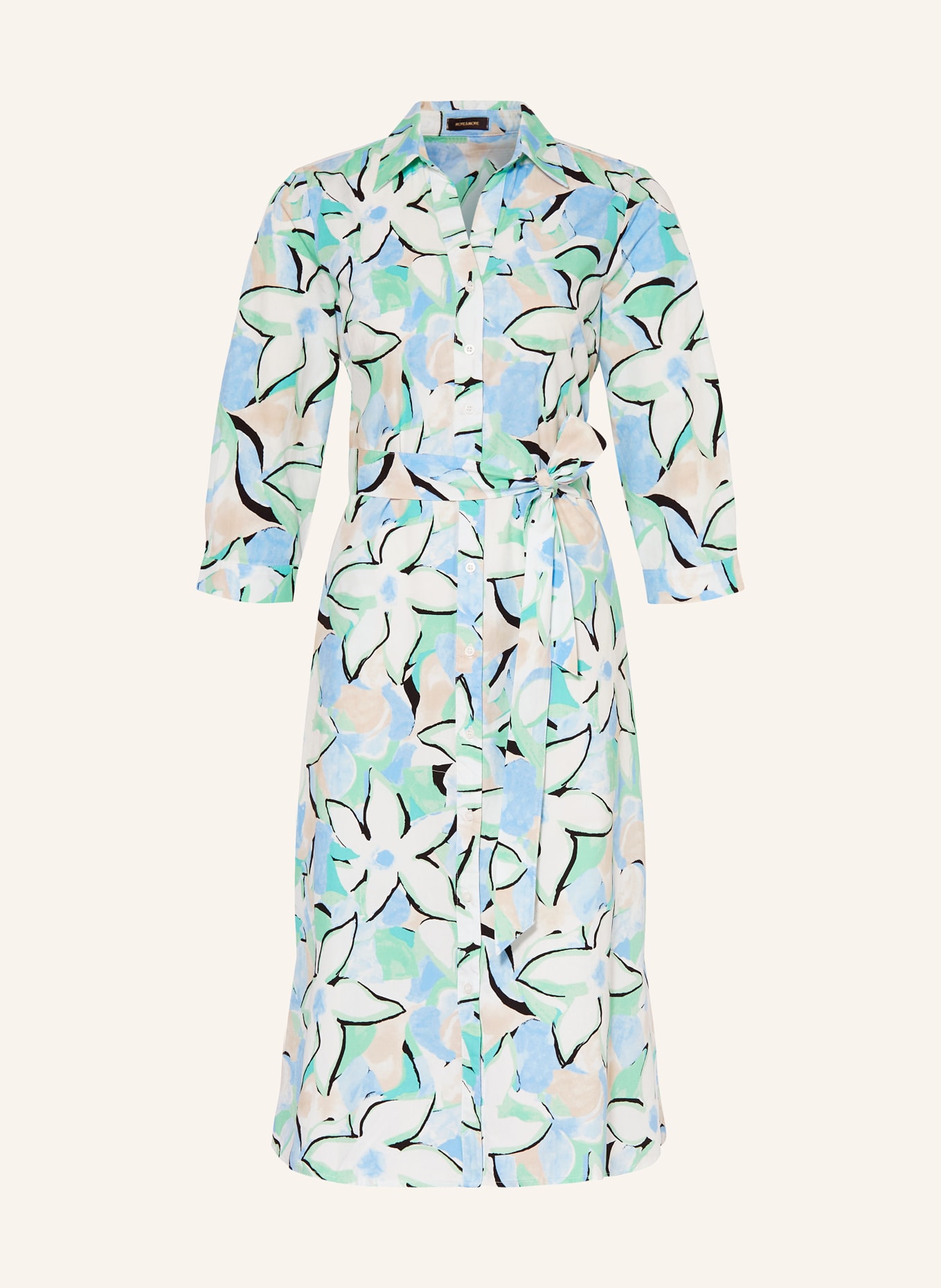 MORE & MORE Shirt dress with 3/4 sleeves, Color: LIGHT BLUE/ LIGHT GREEN/ BLACK (Image 1)