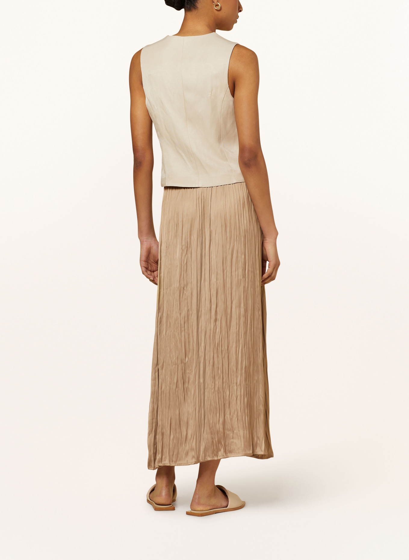 MORE & MORE Pleated skirt made of satin, Color: BEIGE (Image 3)