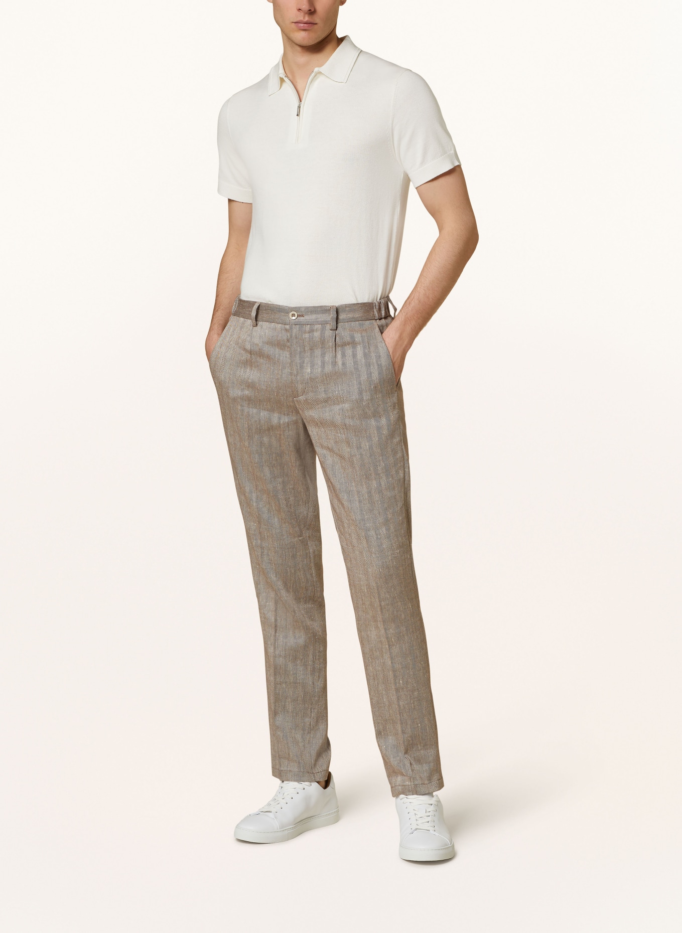 PAUL Slim fit trousers with linen, Color: BROWN (Image 3)