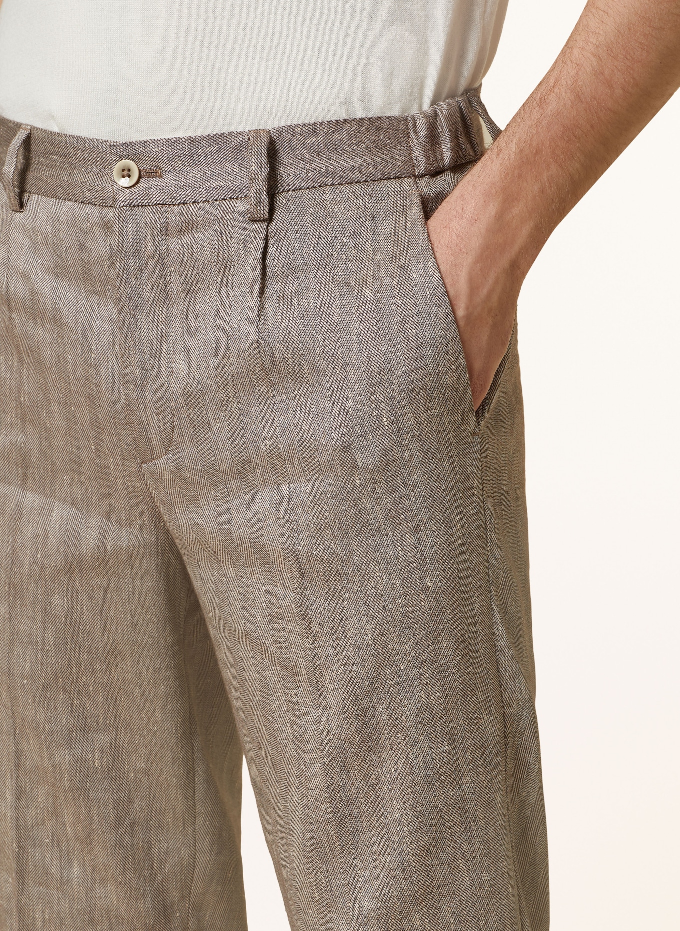 PAUL Slim fit trousers with linen, Color: BROWN (Image 6)