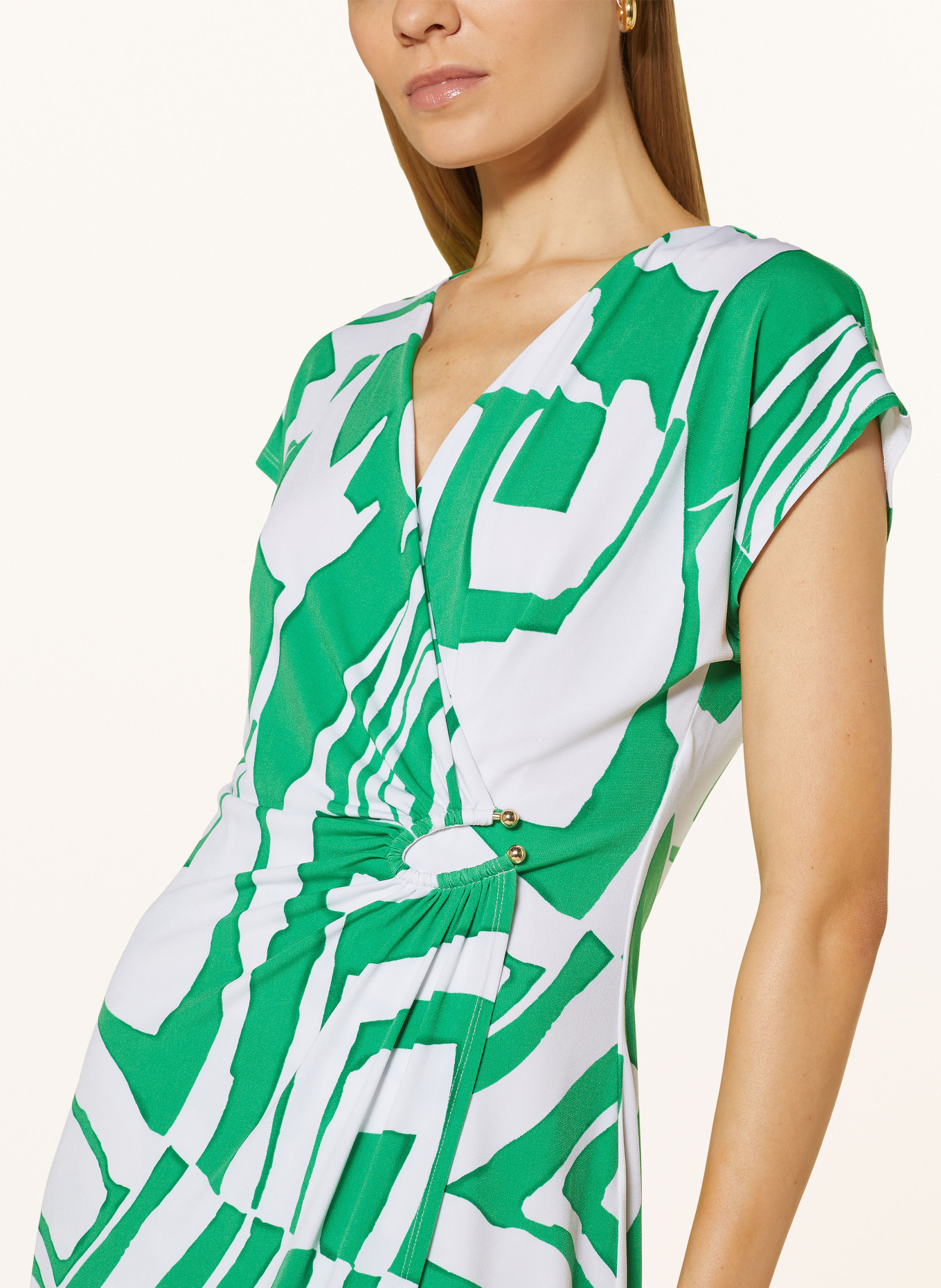 Joseph Ribkoff Dress in wrap look, Color: WHITE/ GREEN (Image 4)