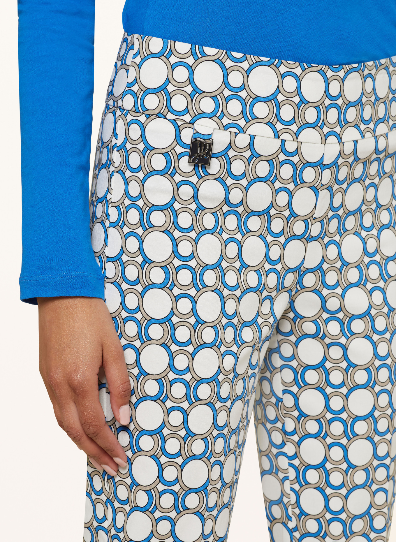 Joseph Ribkoff 7/8 pants, Color: WHITE/ BLUE/ BROWN (Image 5)